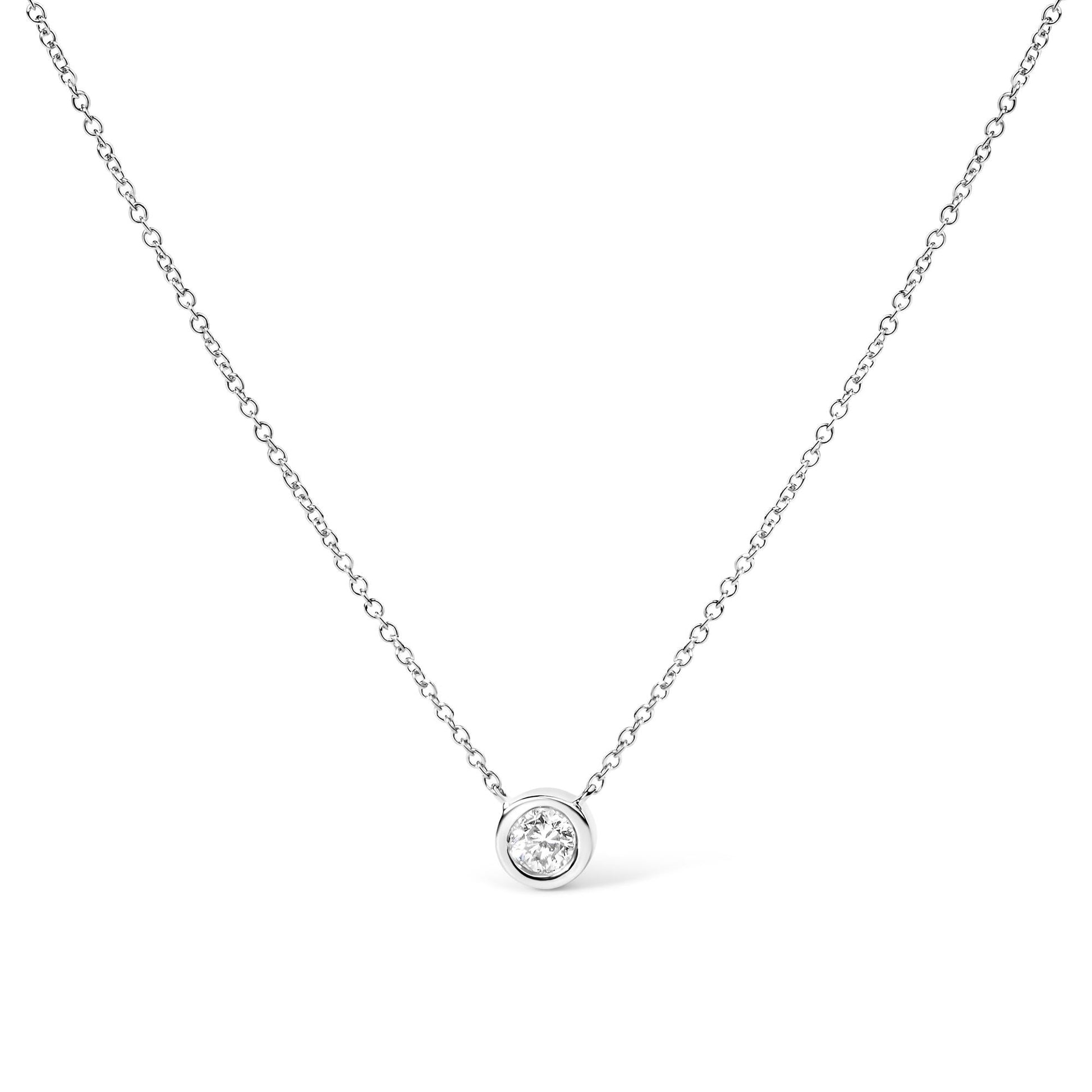 10K White Gold 3/10 Carat Round Brilliant-Cut Diamond Modern Bezel-Set Solitaire 16"-18" Pendant Necklace (H-I Color, SI2-I1 Clarity)-0