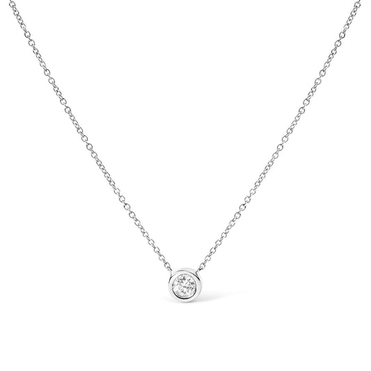 10K White Gold 3/10 Carat Round Brilliant-Cut Diamond Modern Bezel-Set Solitaire 16"-18" Pendant Necklace (H-I Color, SI2-I1 Clarity)-0