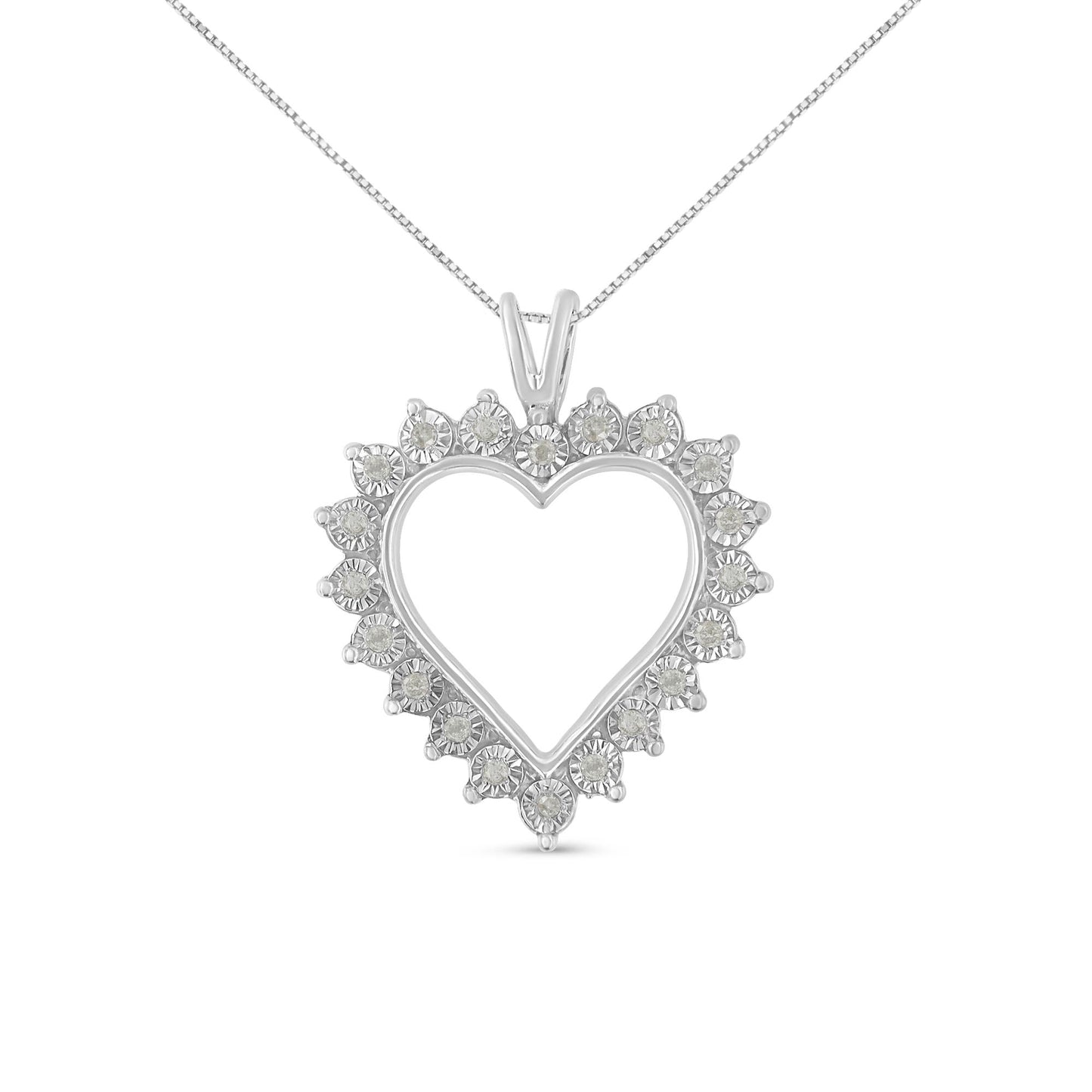 .925 Sterling Silver 1/4 Cttw Miracle Set Diamond Open Heart 18" Pendant Necklace (I-J Color, I3 Clarity)-0