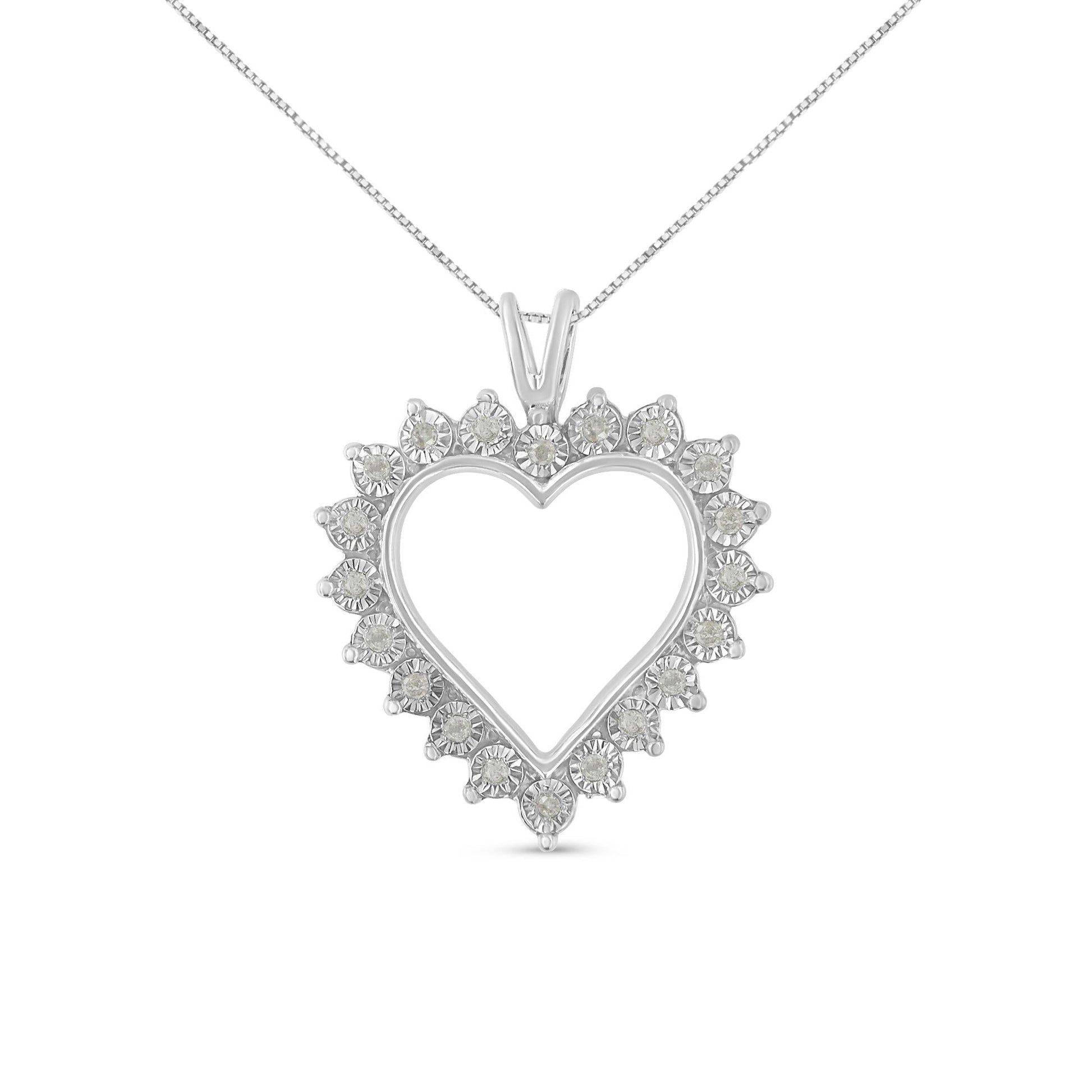 .925 Sterling Silver 1/4 Cttw Miracle Set Diamond Open Heart 18" Pendant Necklace (I-J Color, I3 Clarity)-0