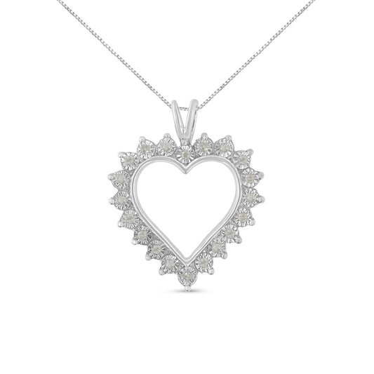 .925 Sterling Silver 1/4 Cttw Miracle Set Diamond Open Heart 18" Pendant Necklace (I-J Color, I3 Clarity)-0