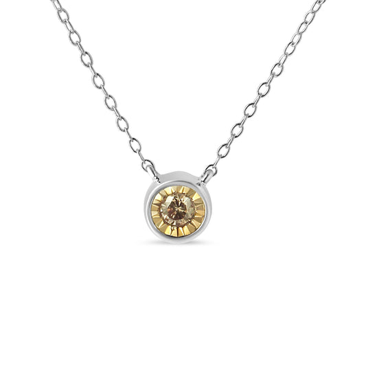 .925 Sterling Silver 1/5 Cttw Bezel Set Champagne Diamond Solitaire 18" Pendant Necklace (K-L Color, I1-I2 Clarity)-0