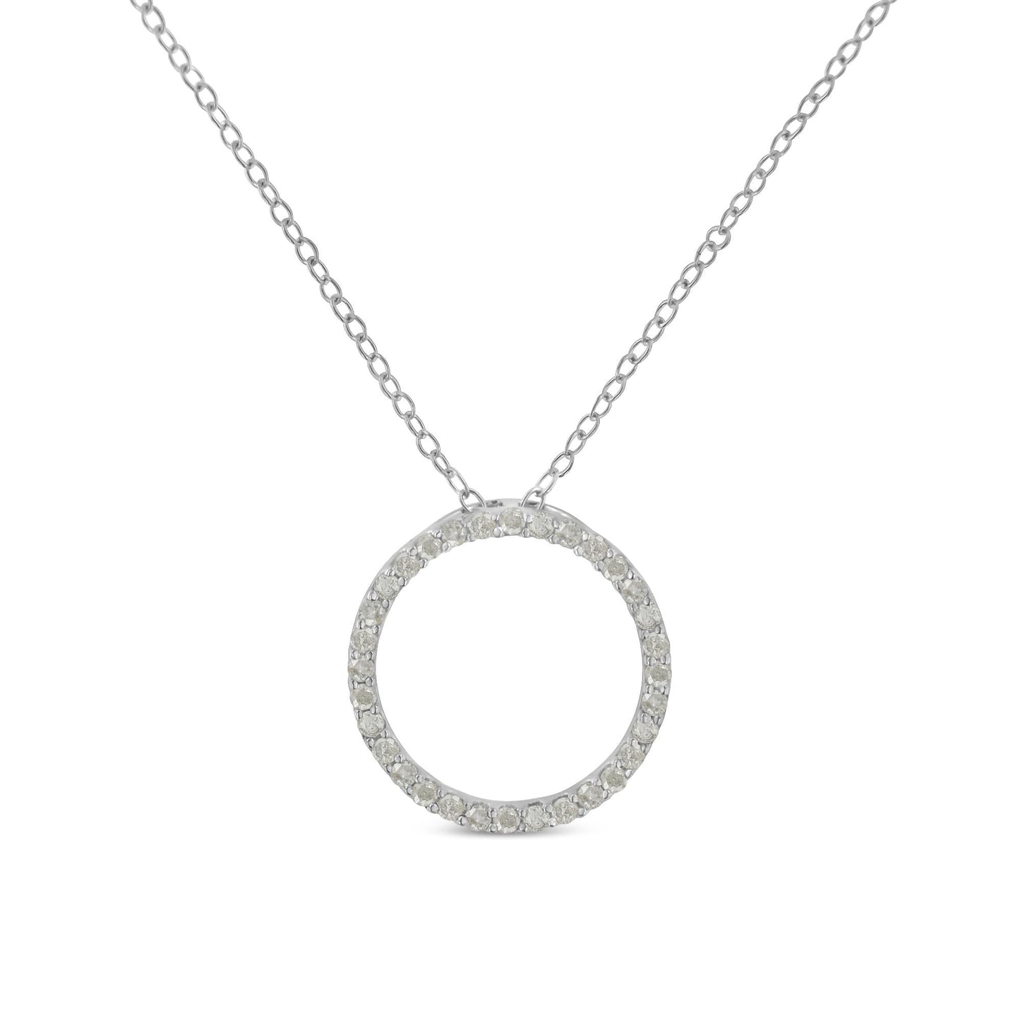 .925 Sterling Silver 1/3 Cttw Round-cut Diamond Open Circle Halo 18" Pendant Necklace (I-J Color, I2-I3 Clarity)-0