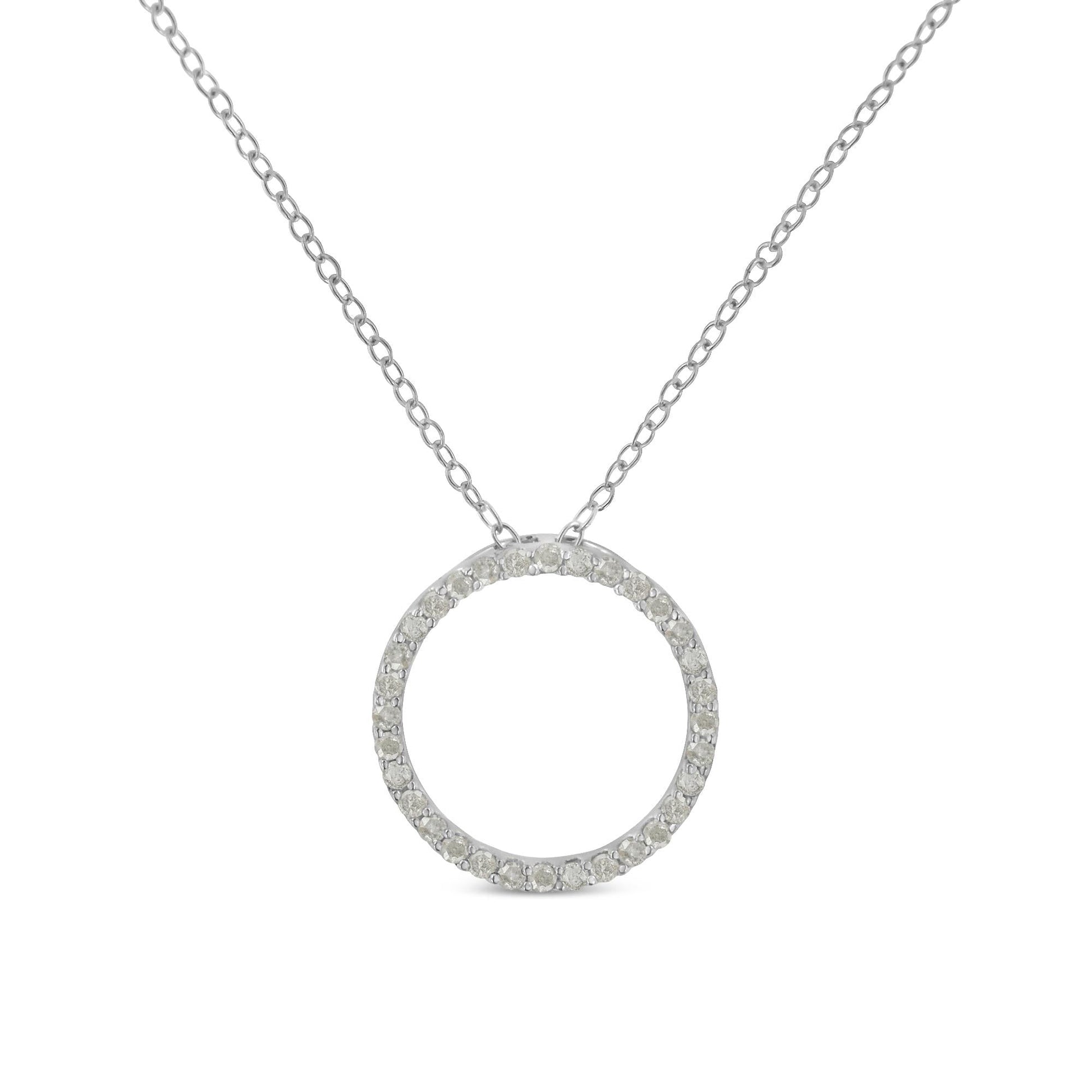 .925 Sterling Silver 1/3 Cttw Round-cut Diamond Open Circle Halo 18" Pendant Necklace (I-J Color, I2-I3 Clarity)-0