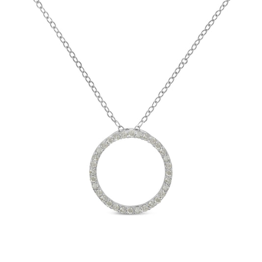 .925 Sterling Silver 1/3 Cttw Round-cut Diamond Open Circle Halo 18" Pendant Necklace (I-J Color, I2-I3 Clarity)-0