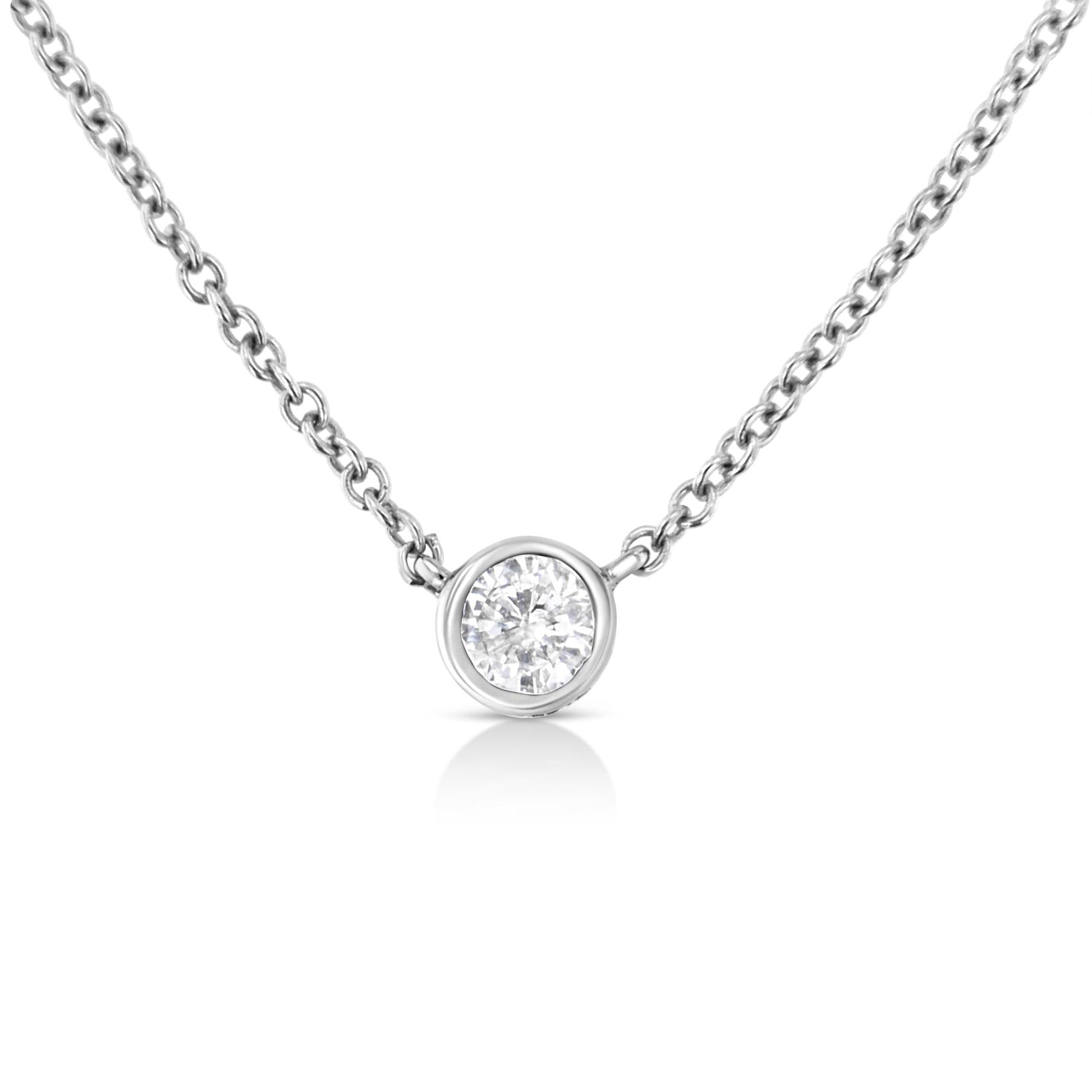 10K Gold 0.10 Carat Diamond Classic Bezel-Set Solitaire Pendant Necklace with 16"-18" Adjustable Chain (H-I Color, SI2-I1 Clarity)-0