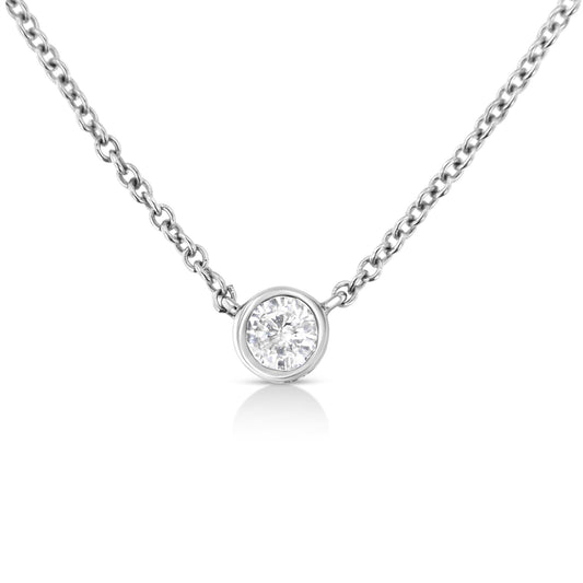 10K Gold 0.10 Carat Diamond Classic Bezel-Set Solitaire Pendant Necklace with 16"-18" Adjustable Chain (H-I Color, SI2-I1 Clarity)-0