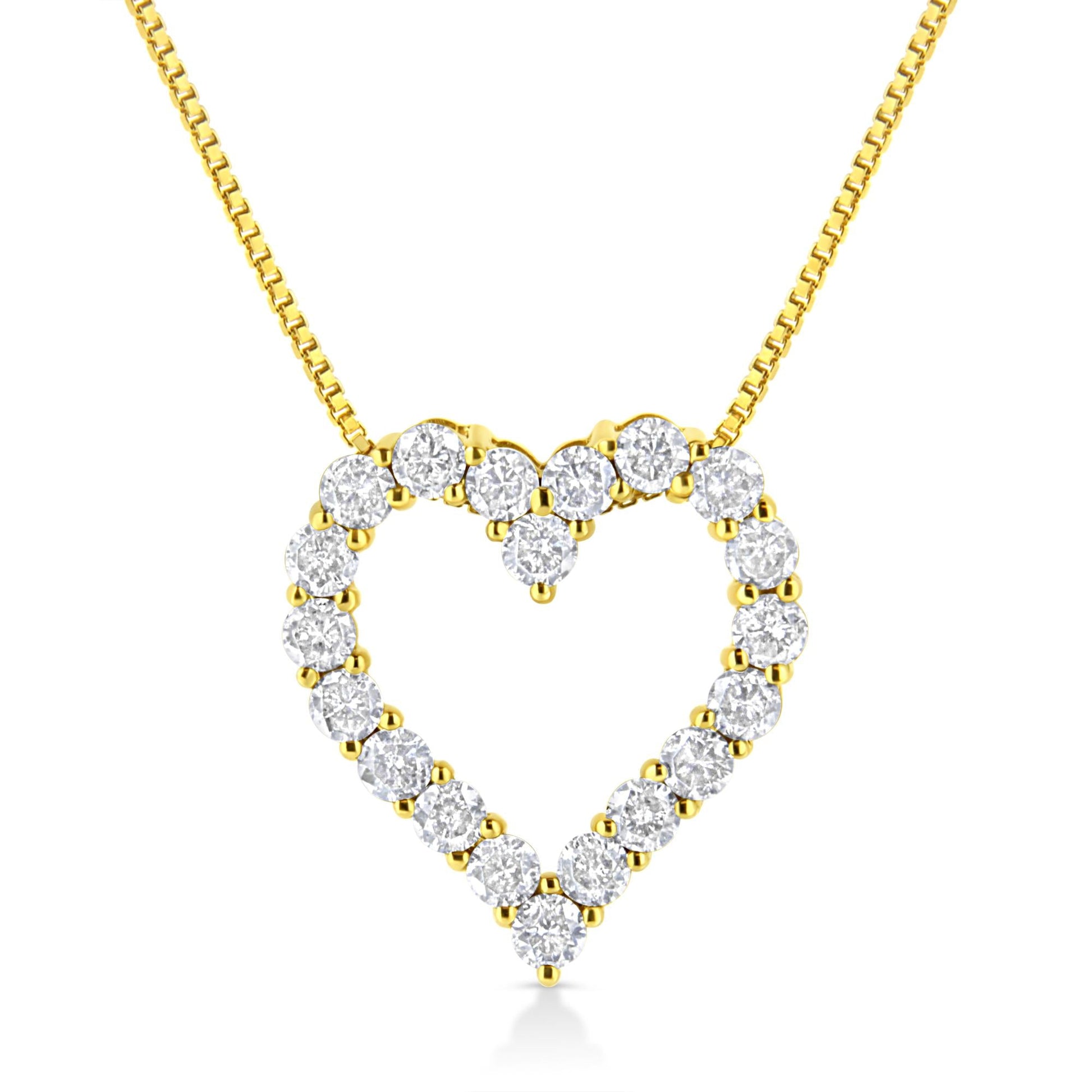 14K Yellow Gold Plated .925 Sterling Silver 2.0 Cttw Round Cut Diamond Classic Open Heart 18" Pendant Necklace (K-L Color, I2-I3 Clarity)-0