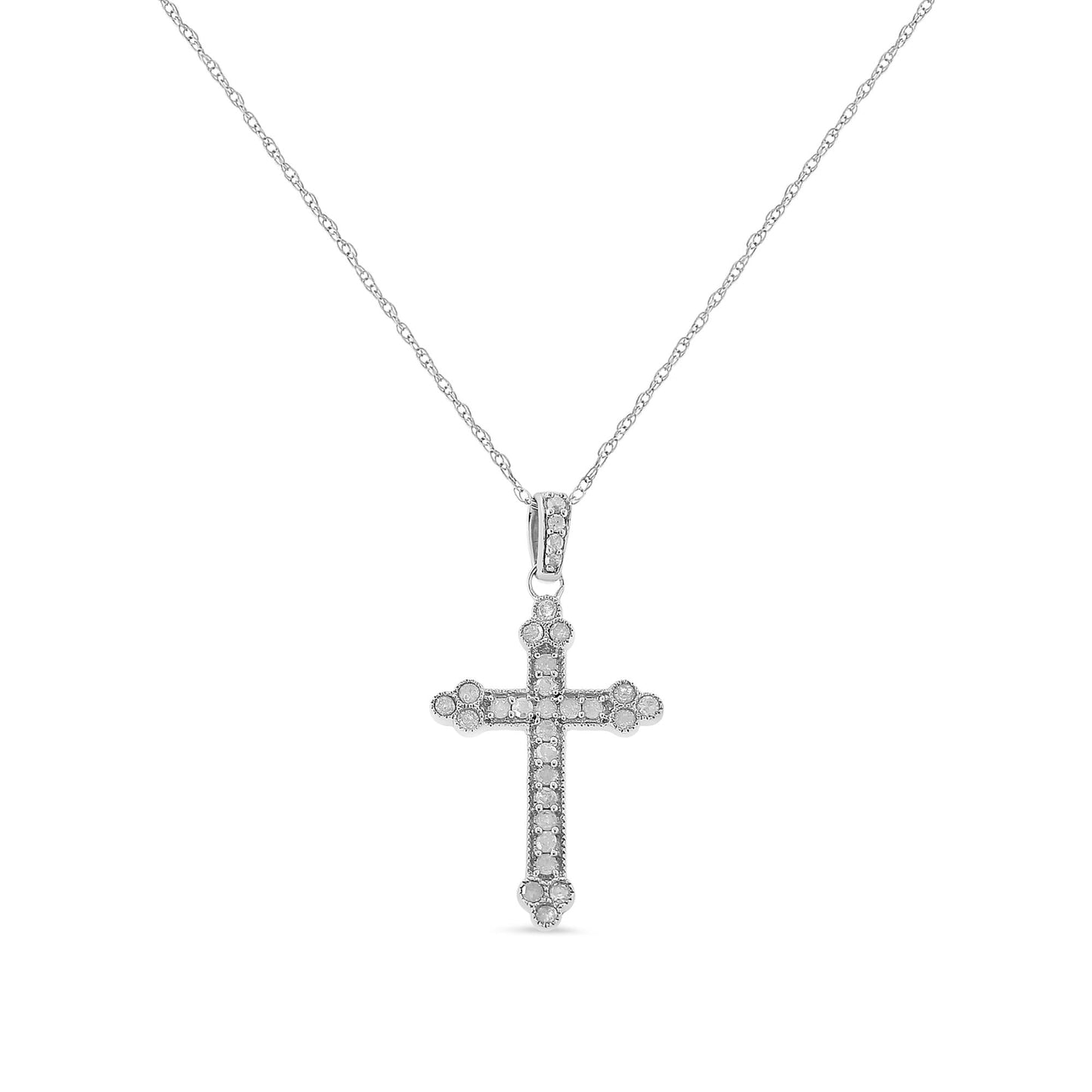 .925 Sterling Silver 1/4 Cttw Prong Set Round-Cut Diamond Cross 18" Pendant Necklace - (I-J Color, I3-Promo Quality)-0
