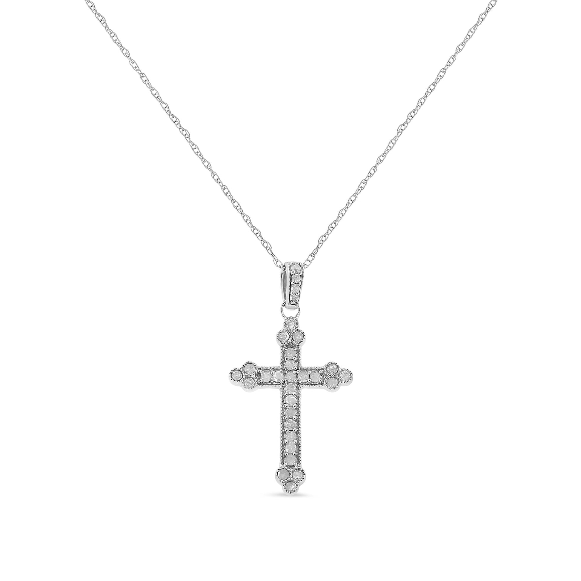 .925 Sterling Silver 1/4 Cttw Prong Set Round-Cut Diamond Cross 18" Pendant Necklace - (I-J Color, I3-Promo Quality)-0