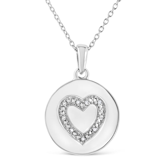 .925 Sterling Silver Prong-Set Diamond Accent Heart Emblemed 18" Pendant Necklace (I-J Color, I1-I2 Clarity)-0