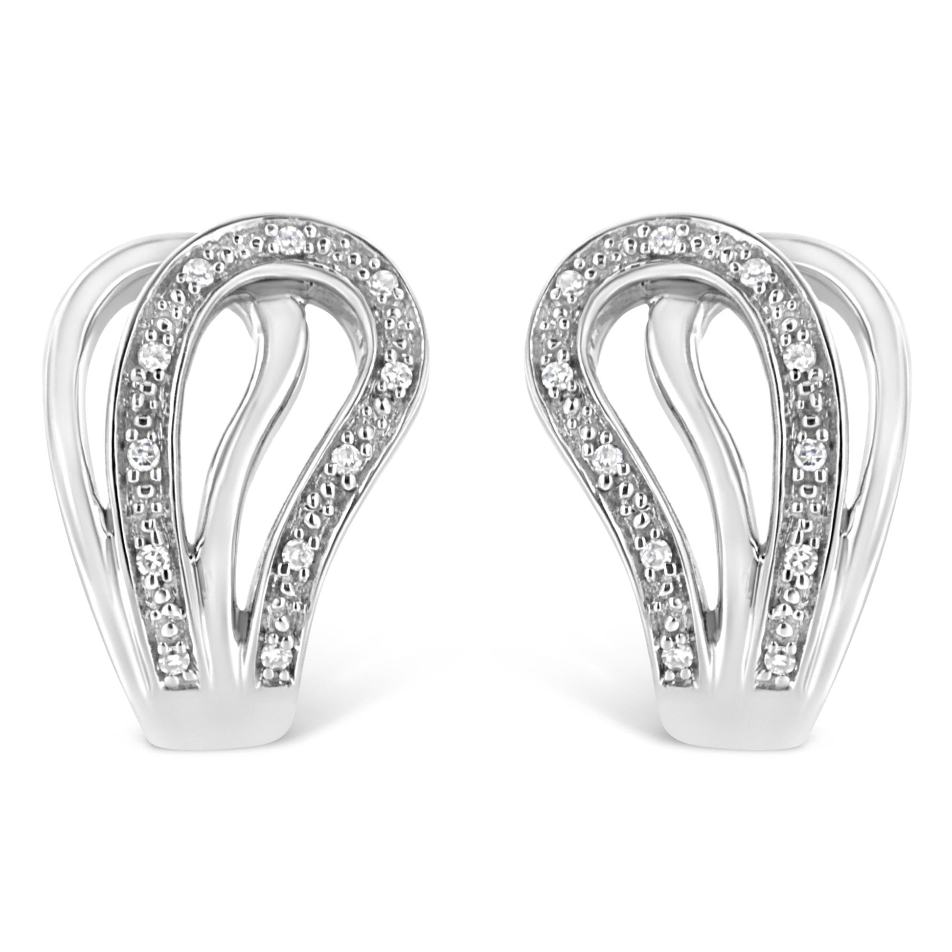 .925 Sterling Silver Pave-Set Diamond Accent Horseshoe Hoop Earring (I-J Color, I1-I2 Clarity)-0