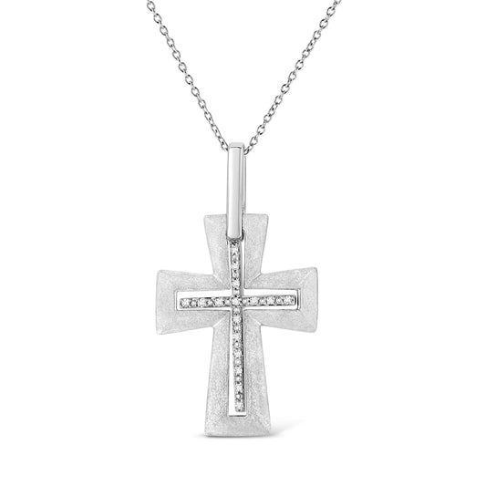 .925 Sterling Silver Prong-Set Diamond Accent Cross 18" Pendant Necklace (I-J Color, I1-I2 Clarity)-0