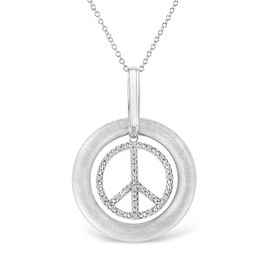 Matte Finish .925 Sterling Silver Diamond Accent Dancing Peace Sign 18" Pendant Necklace (I-J Color, I1-I2 Clarity)-0