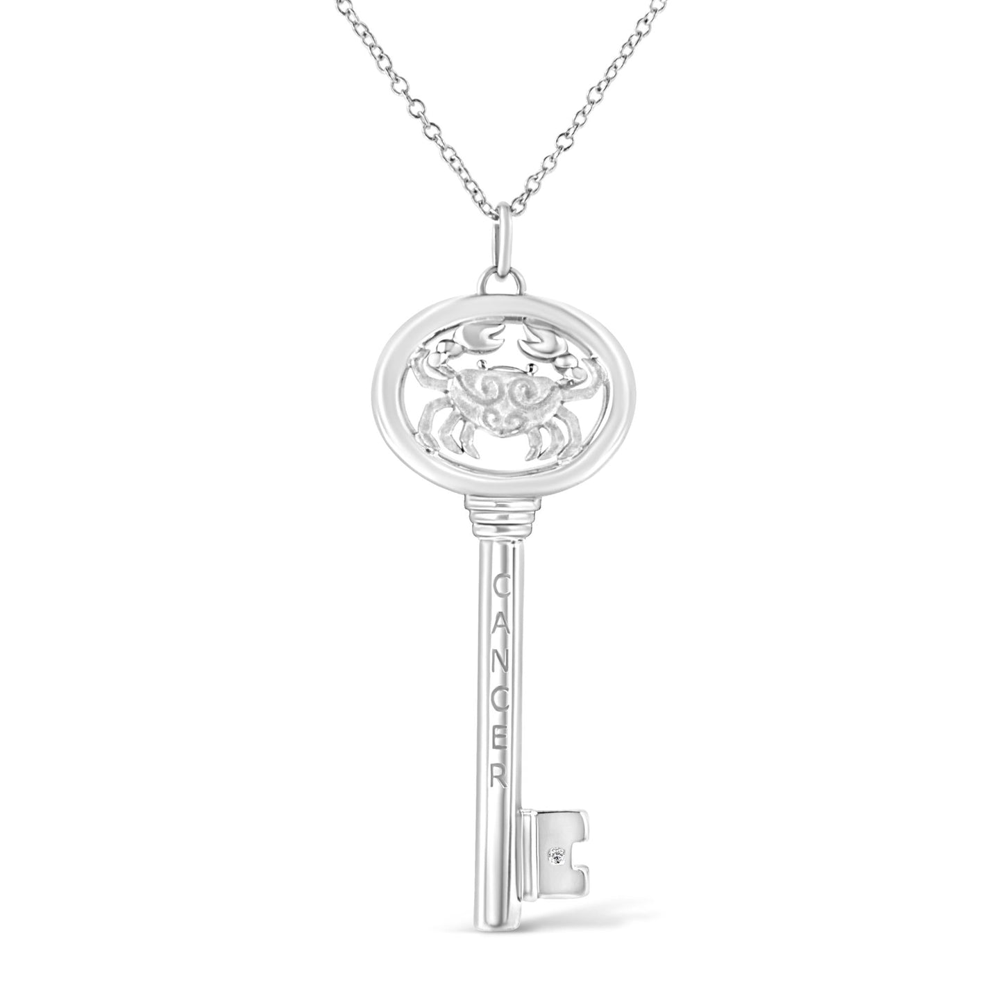 .925 Sterling Silver Diamond Accent Zodiac Key 18" Pendant Necklace (K-L Color, I1-I2 Clarity)-2