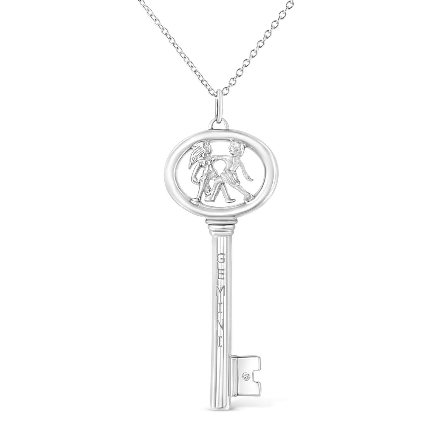 .925 Sterling Silver Diamond Accent Zodiac Key 18" Pendant Necklace (K-L Color, I1-I2 Clarity)-4