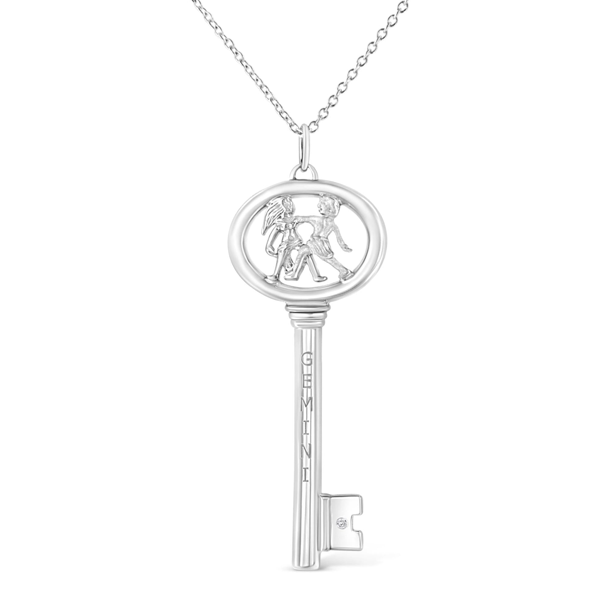 .925 Sterling Silver Diamond Accent Zodiac Key 18" Pendant Necklace (K-L Color, I1-I2 Clarity)-4