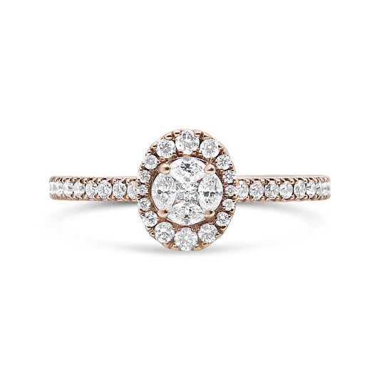 18K Rose Gold 1/2 Cttw Composite Marquise Composite Diamond Oval Shaped Halo Engagement Ring (F-G Color, VS1-VS2 Clarity)-0
