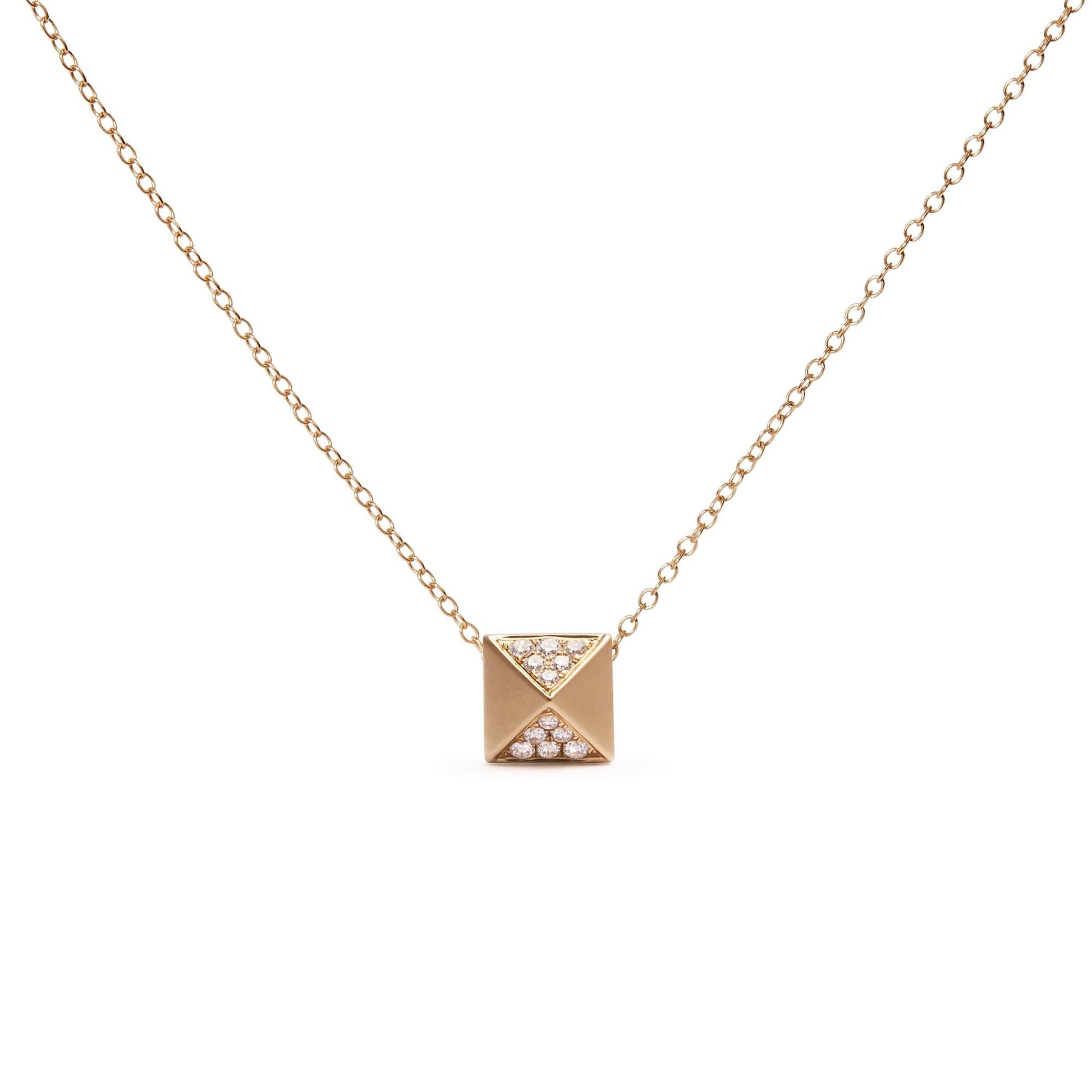 14K Yellow Gold 1/4 Cttw Diamond Matte Finished Pyramid Pendant Necklace (G-H Color, SI1-SI2 Clarity) - 18 Inches-0