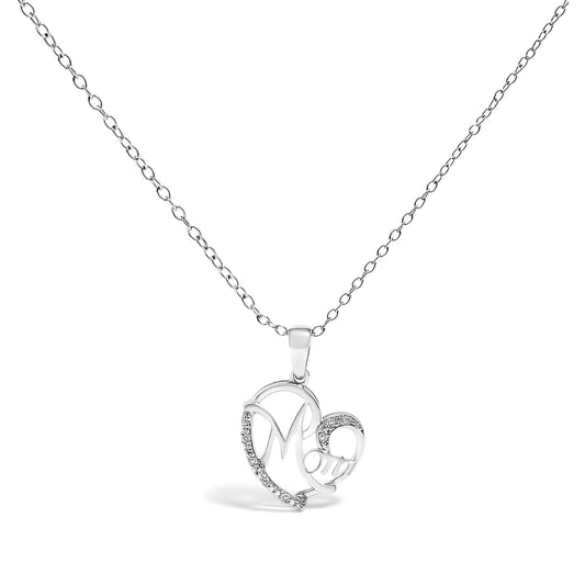 .925 Sterling Silver Cursive Mom Heart Diamond Accent Pendant Necklace (J-K Color, I2-I3 Clarity) - 18" Inches-0