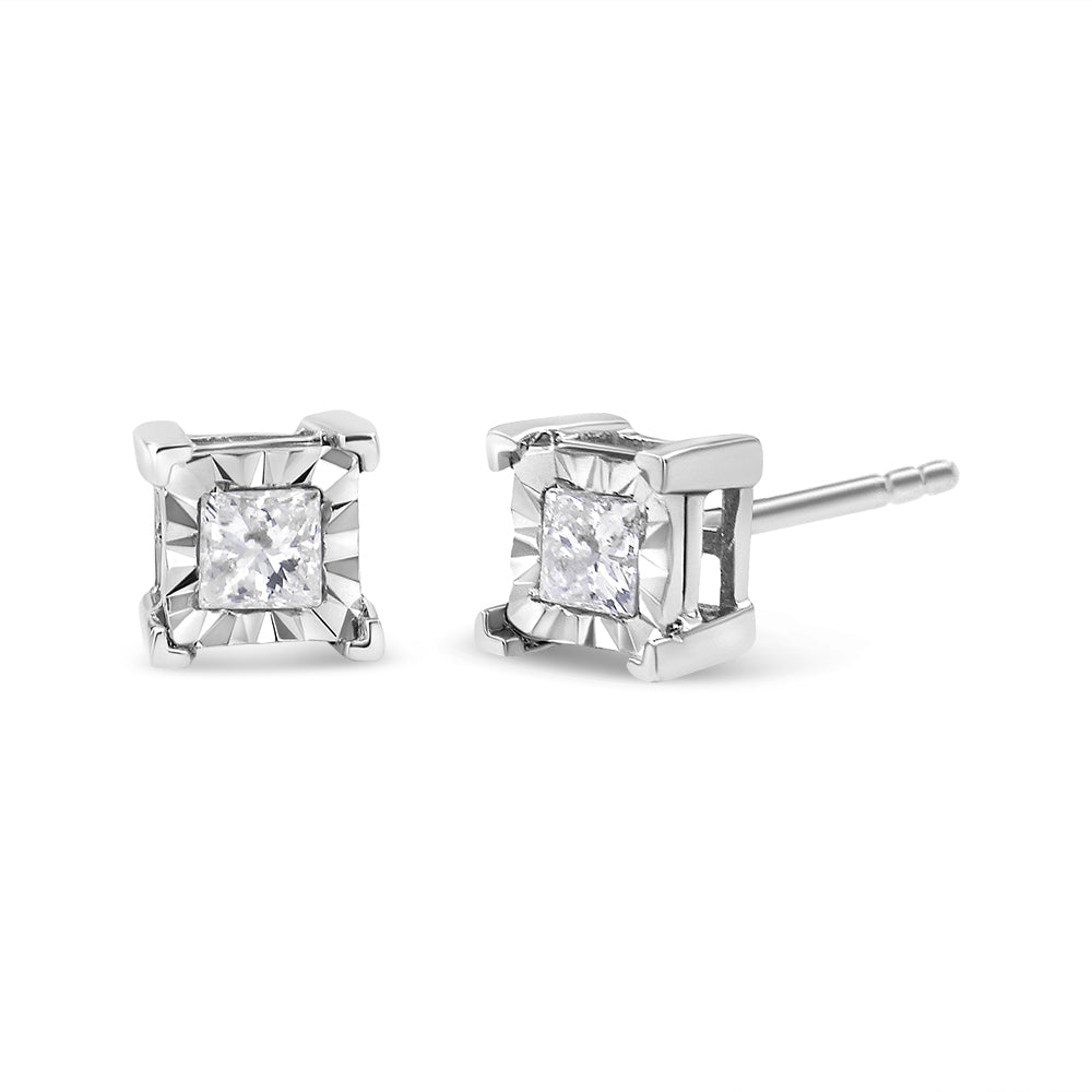.925 Sterling Silver Miracle Set Princess-cut Diamond Solitaire Stud Earrings (H-I Color, SI2-I1 Clarity)-2