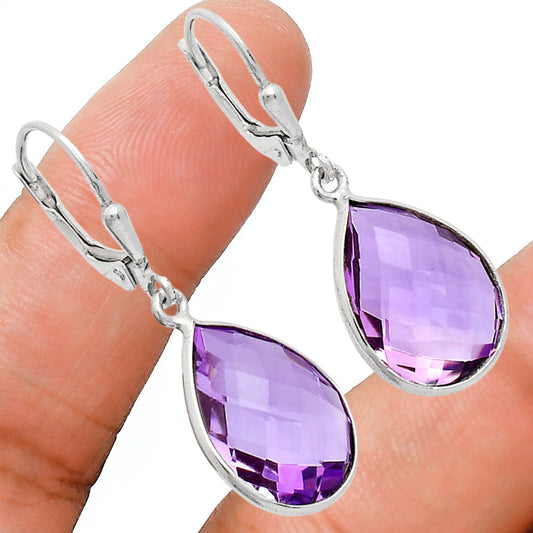 Premium Quality Amethyst Checker Briolette Earrings E-1254 11-EE10009-0