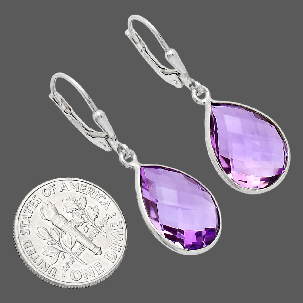 Premium Quality Amethyst Checker Briolette Earrings E-1254 11-EE10009-2