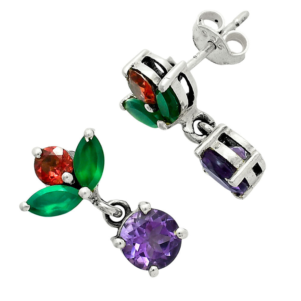 Premium Quality Amethyst, Garnet & Green Onyx Earrings E-1060 11-EE10051-1