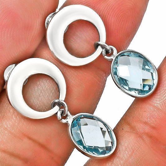 Premium Quality Sky Blue Topaz Checker Briolette Earrings E-1259 13-EE10126-0