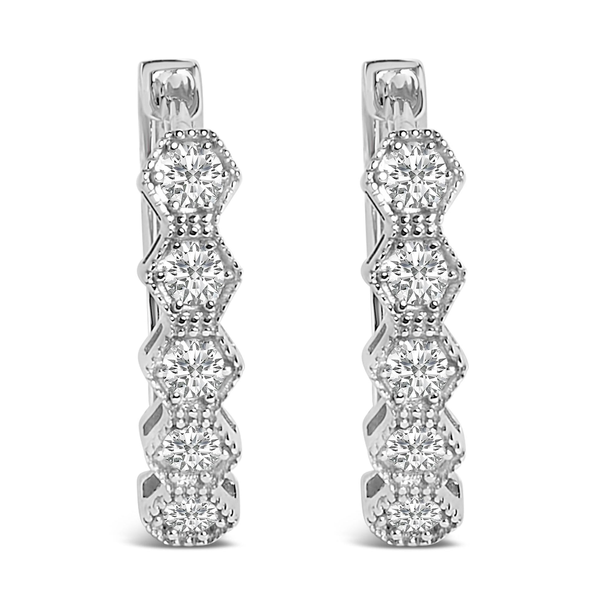 14K Gold 1/2 Cttw Diamond Earring Zig-Zagging Geometric Hoop Earrings (G-H Color, SI1-SI2)-1