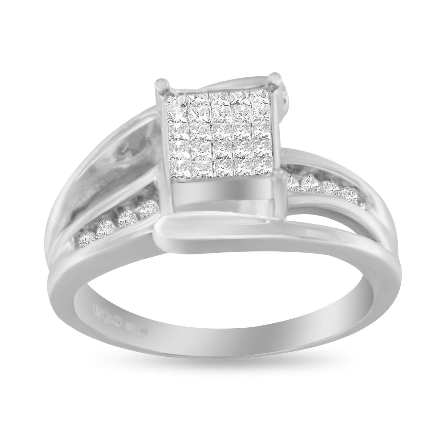 10K White Gold 1/3 Cttw Invisible Set Princess-cut Diamond Cluster Bypass Ring (H-I Color, SI1-SI2 Clarity)-1