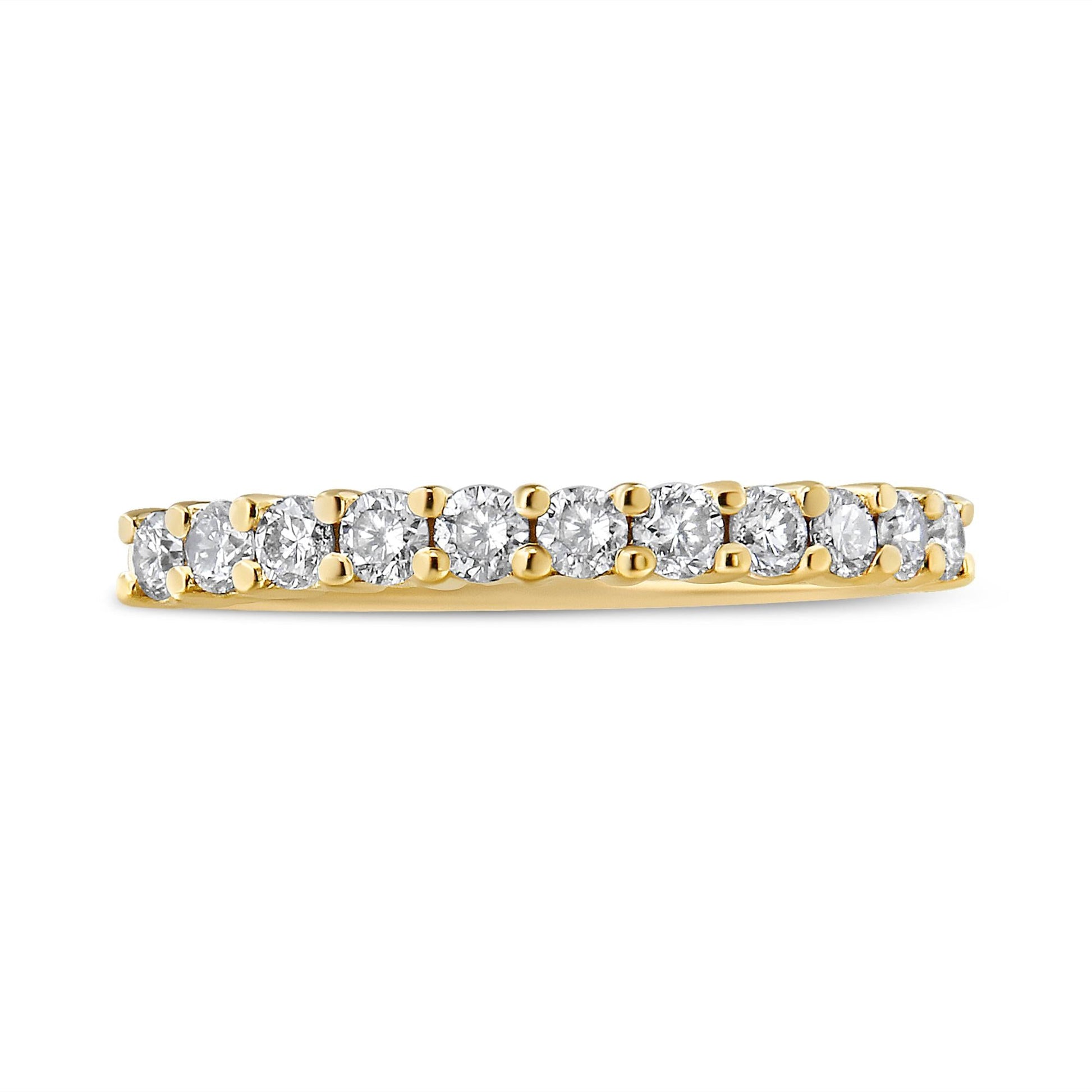 14K Yellow Gold Plated .925 Sterling Silver 1/2 cttw Shared Prong Set Brilliant Round-Cut Diamond 11 Stone Band Ring (J-K Color, SI1-SI2 Clarity)-1