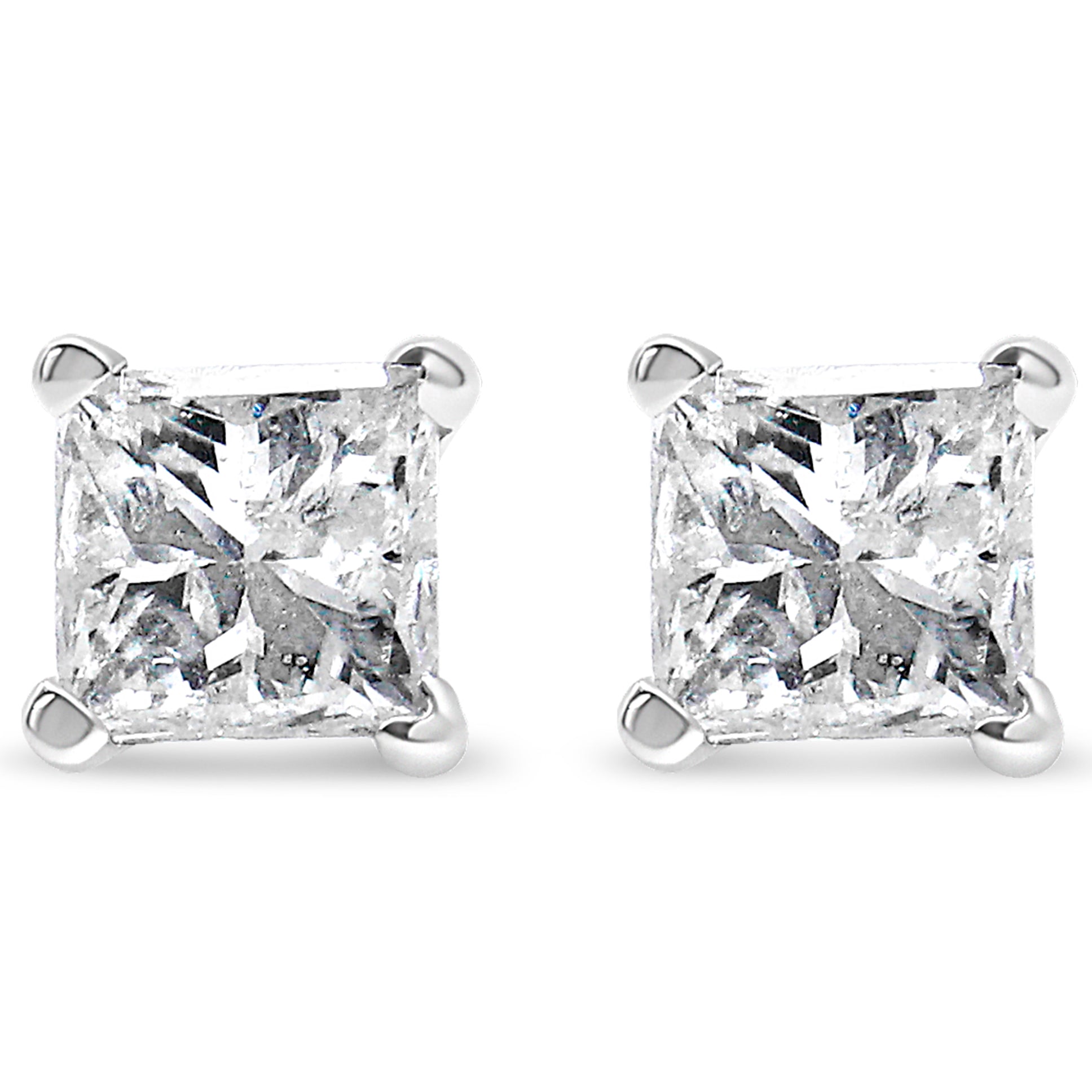 AGS Certified 14k Gold 4-Prong Set Princess-Cut Solitaire Diamond Push Back Stud Earrings (I-J Color, SI2-I1 Clarity)-2