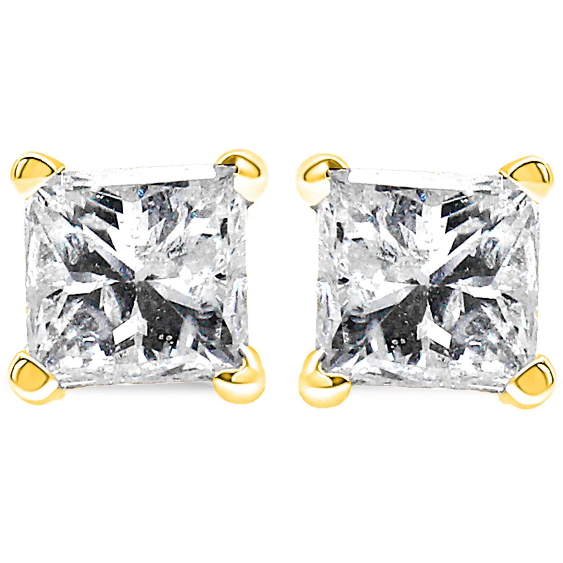 AGS Certified 14k Gold 4-Prong Set Princess-Cut Solitaire Diamond Push Back Stud Earrings (I-J Color, SI2-I1 Clarity)-3