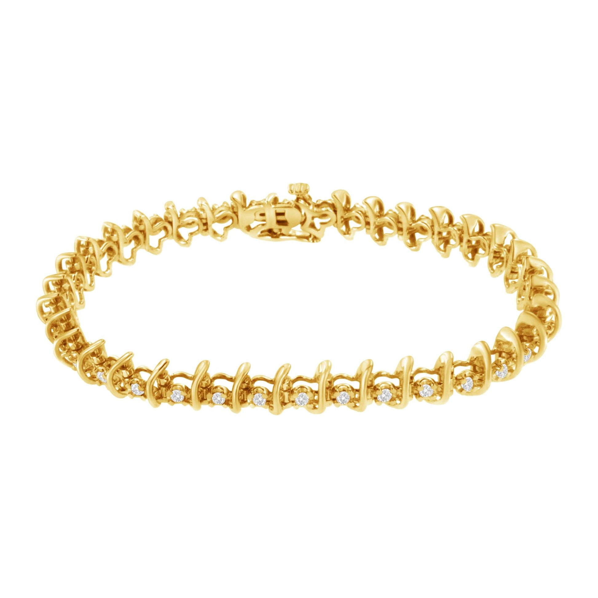 10KT Yellow Gold Plated .925 Sterling Silver 1 cttw Prong-Set Diamond Link Bracelet (J-K, I1-I2) - 7.5"-1