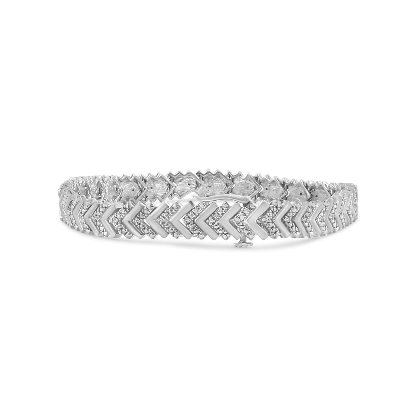 .925 Sterling Silver 1/6 Cttw Round-Cut Diamond Chevron Wave 7.25" Link Bracelet (I-J Color, I3 Clarity)-2