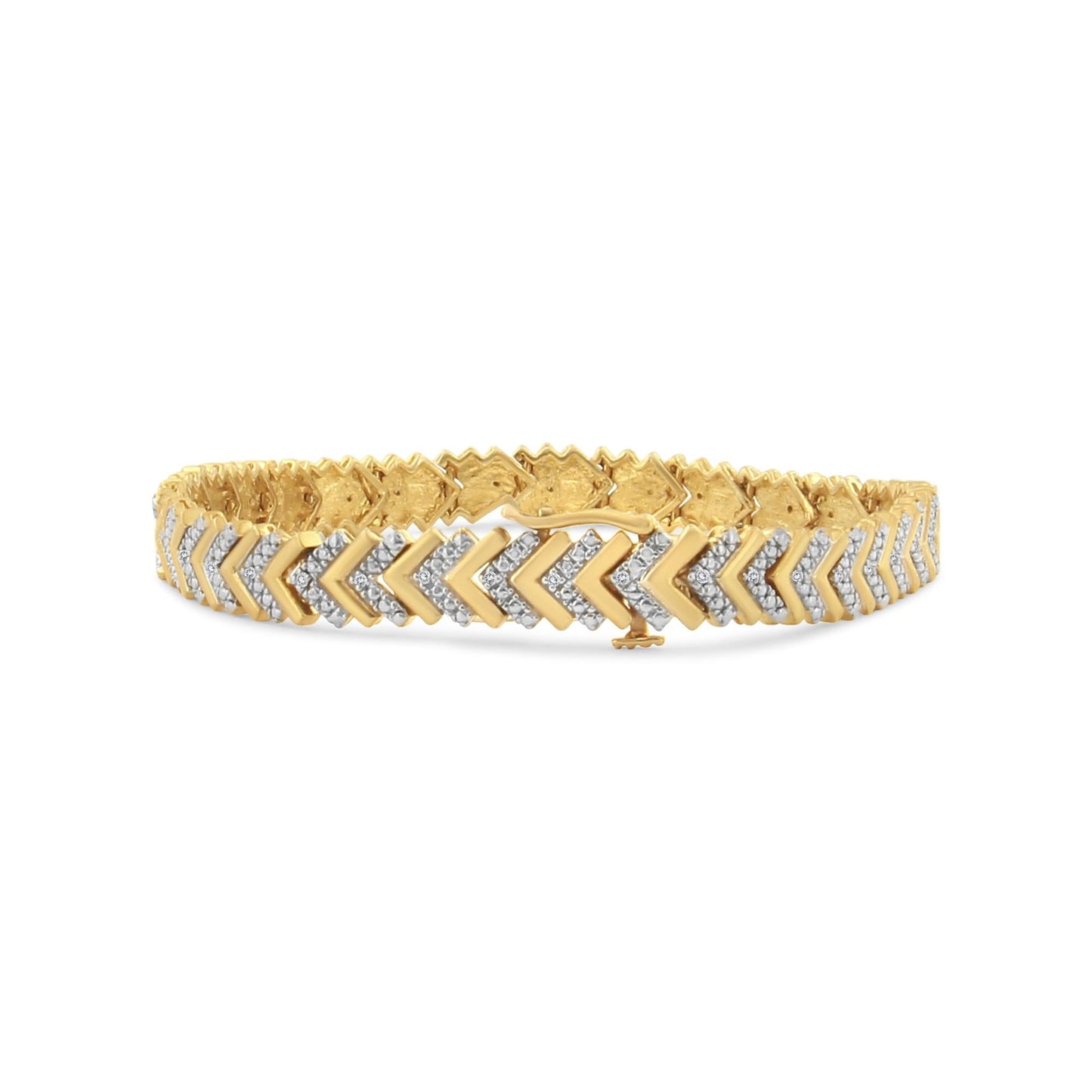 .925 Sterling Silver 1/6 Cttw Round-Cut Diamond Chevron Wave 7.25" Link Bracelet (I-J Color, I3 Clarity)-3