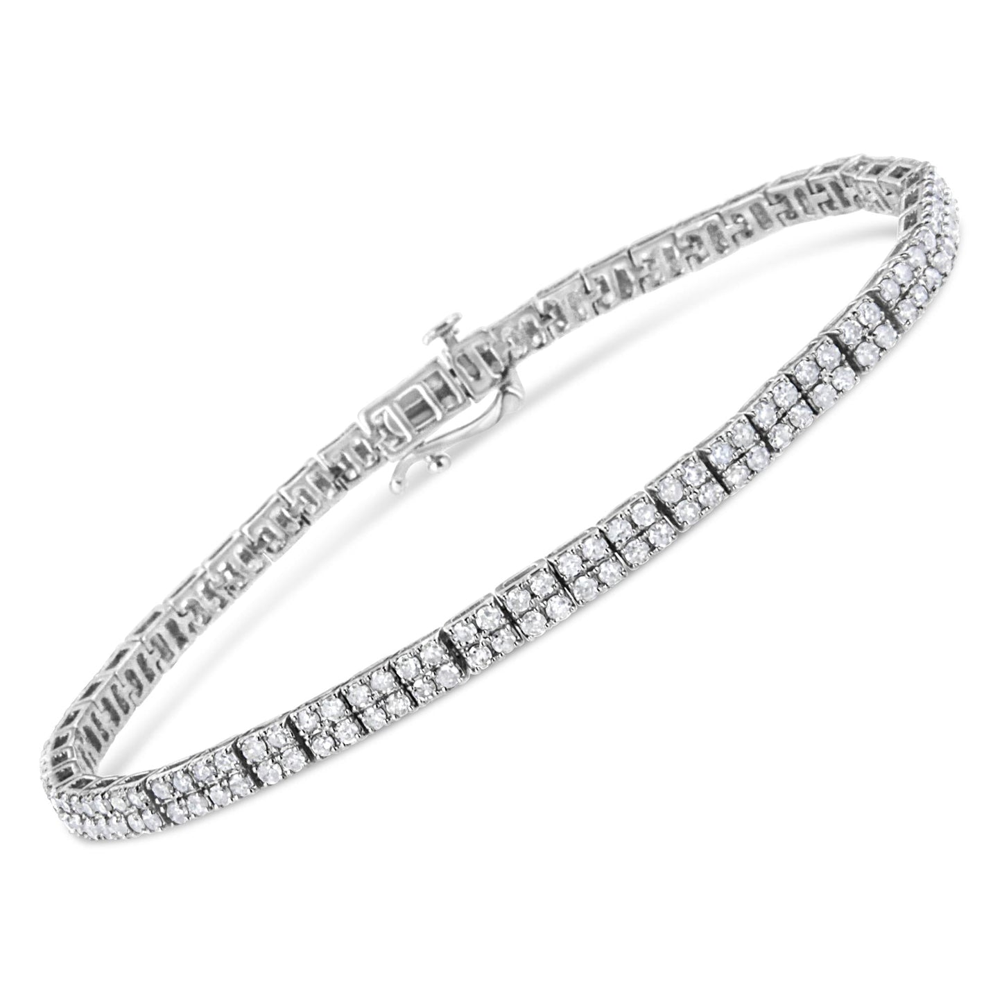 .925 Sterling Silver 3.0 Cttw Prong-Set Round Diamond 2 Row Link Tennis Bracelet (I-J Color, I3 Clarity) - 7.25"-1