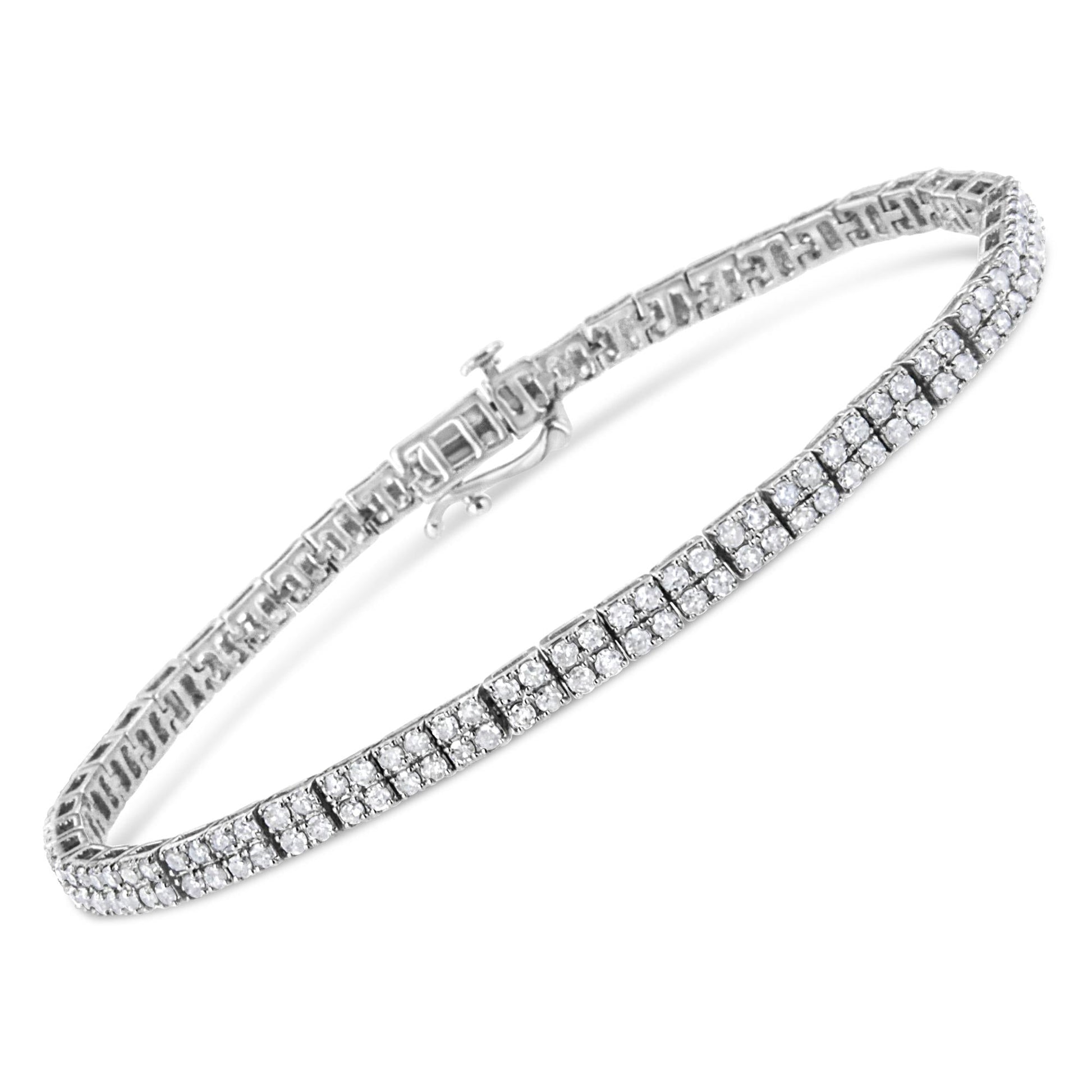 .925 Sterling Silver 3.0 Cttw Prong-Set Round Diamond 2 Row Link Tennis Bracelet (I-J Color, I3 Clarity) - 7.25"-1