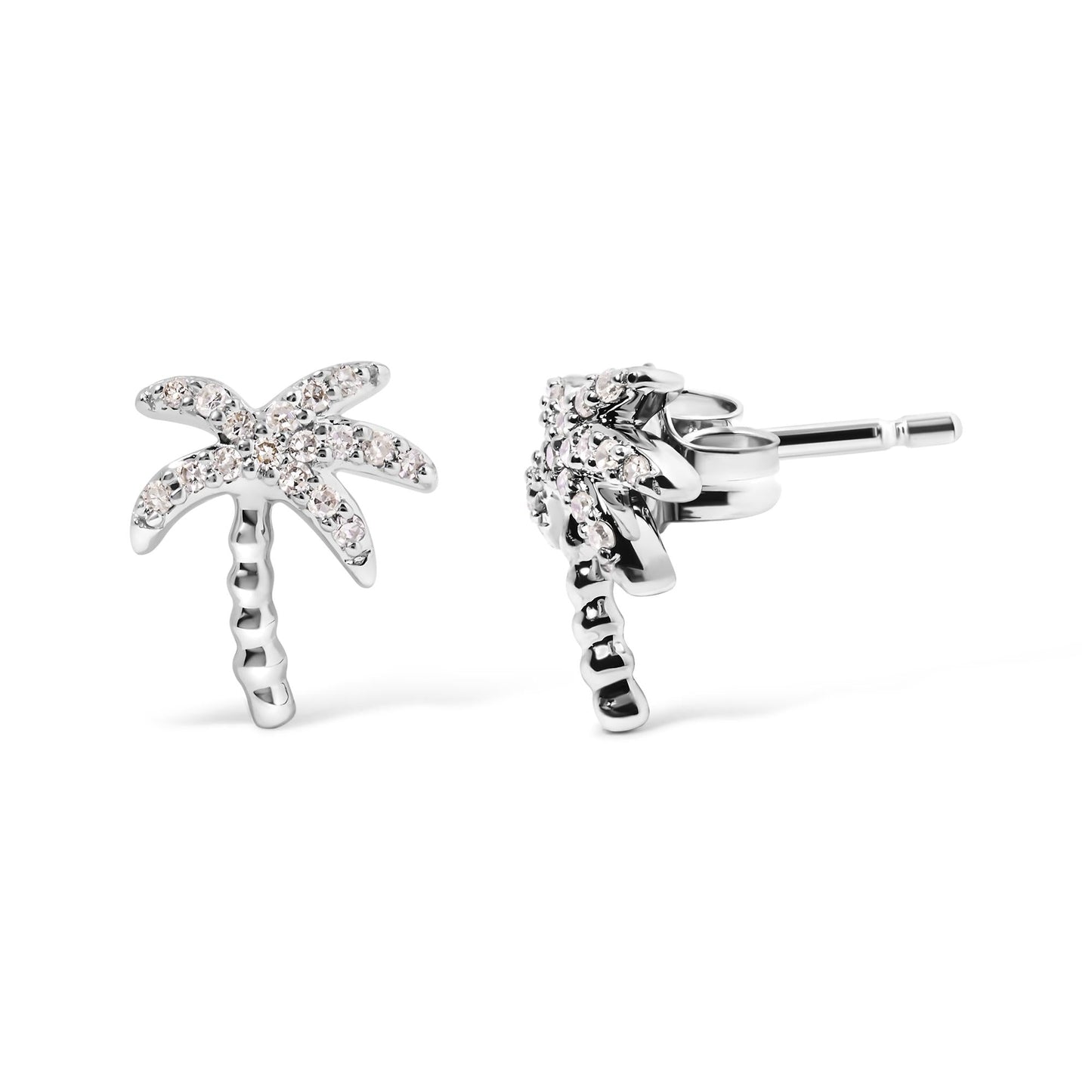 10K White Gold 1/10 Cttw Diamond  Encrusted Palm Tree Stud Earrings (H-I Color, I1-I2 Clarity)-1