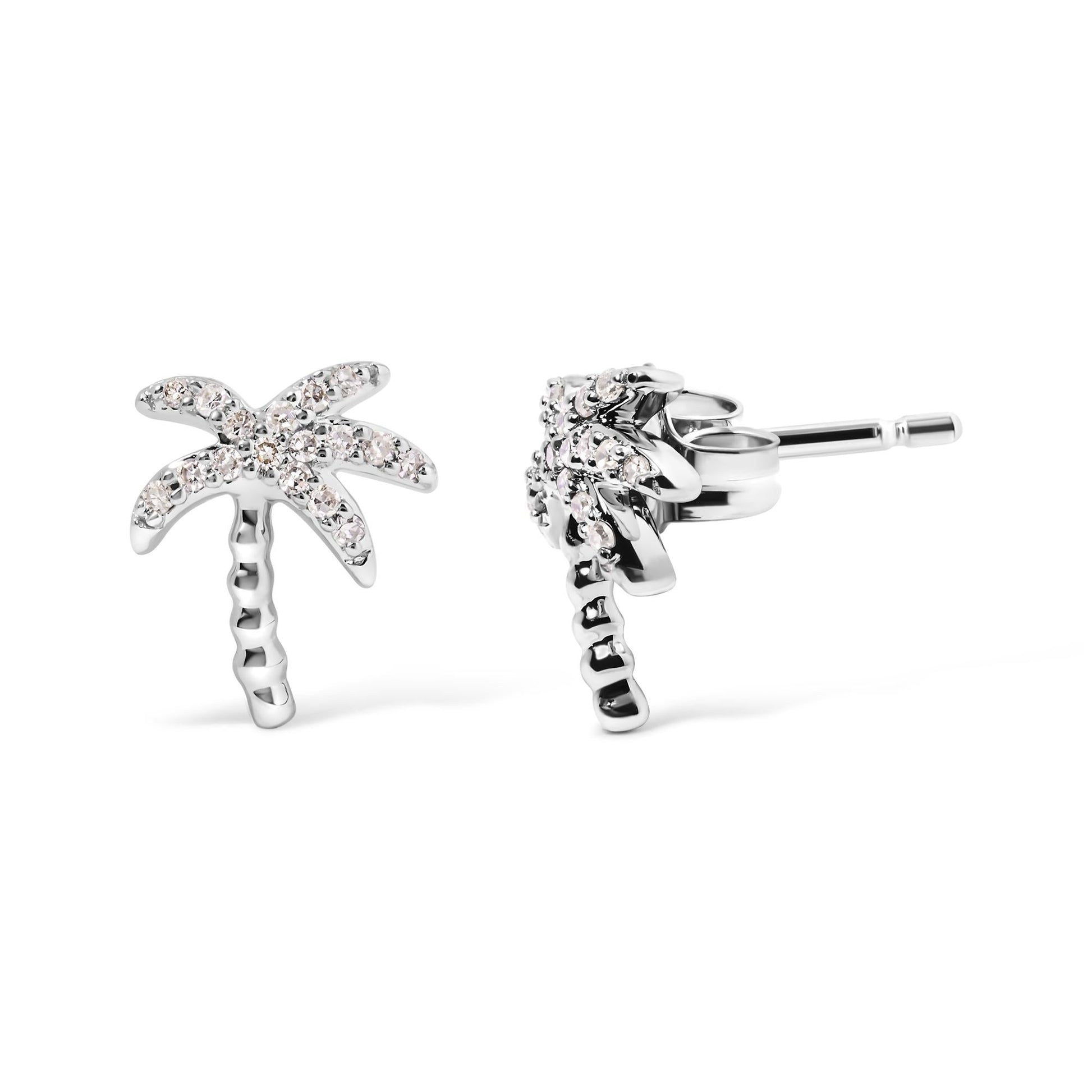 10K White Gold 1/10 Cttw Diamond  Encrusted Palm Tree Stud Earrings (H-I Color, I1-I2 Clarity)-1