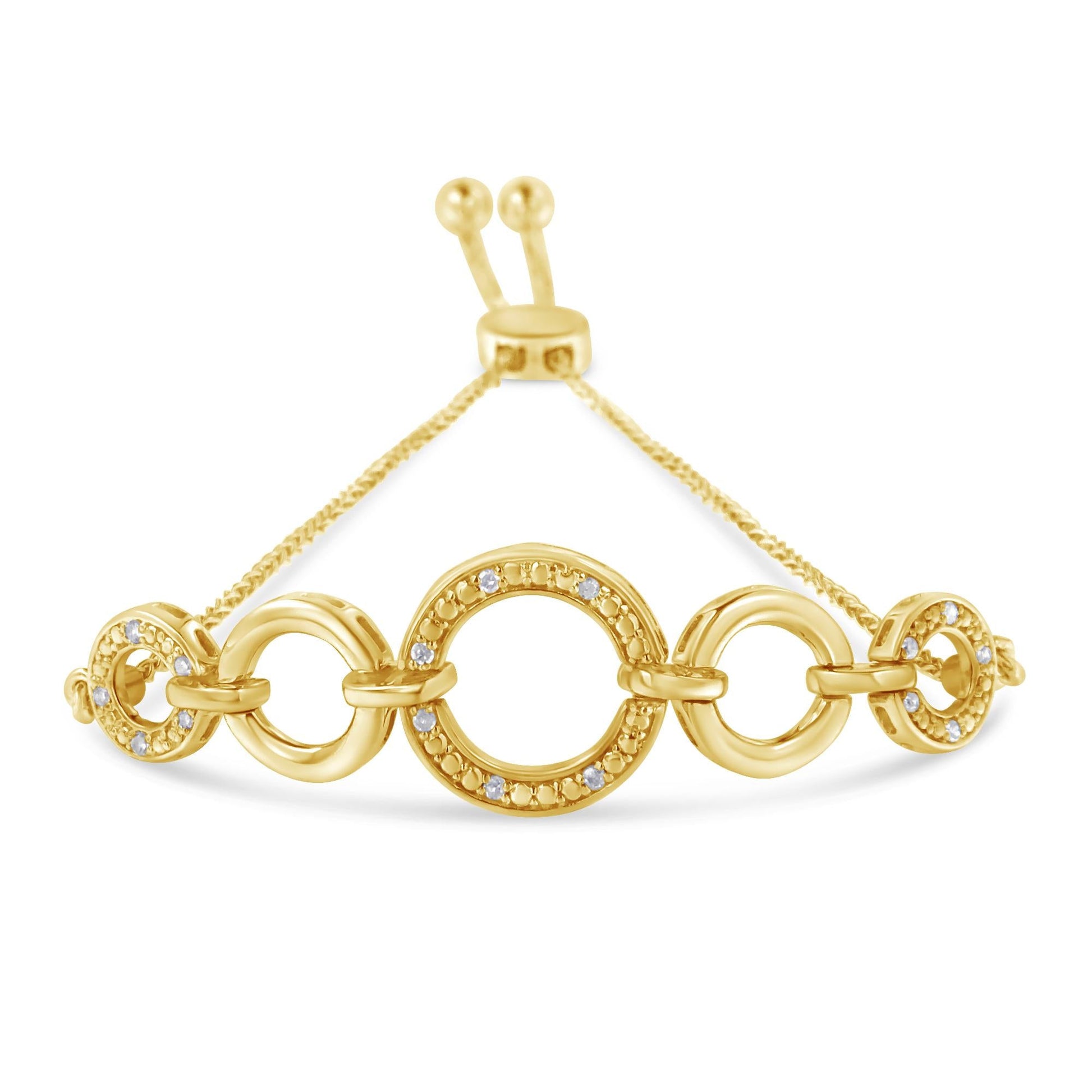 10K Yellow Gold over .925 Sterling Silver Diamond Accented Graduated Infinity Open Circle 6”-9” Adjustable Bolo Bracelet (H-I Color, I2-I3 Clarity)-1