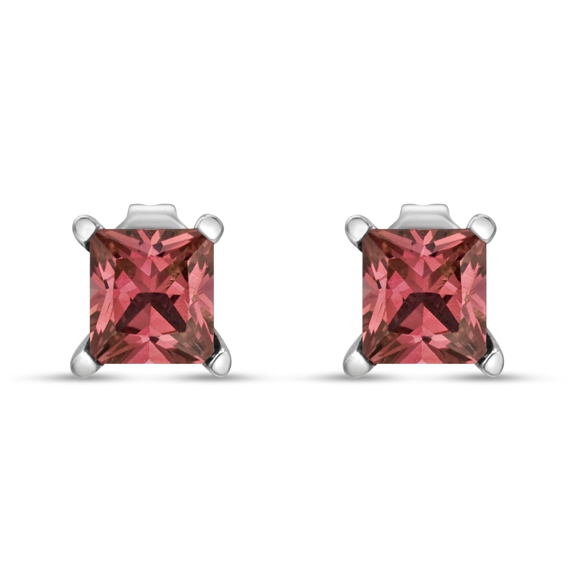 14K White Gold 4 Prong Set Lab Grown Pink Princess Diamond Solitaire Stud Earrings (Pink Color, VS2-SI1 Clarity)-3