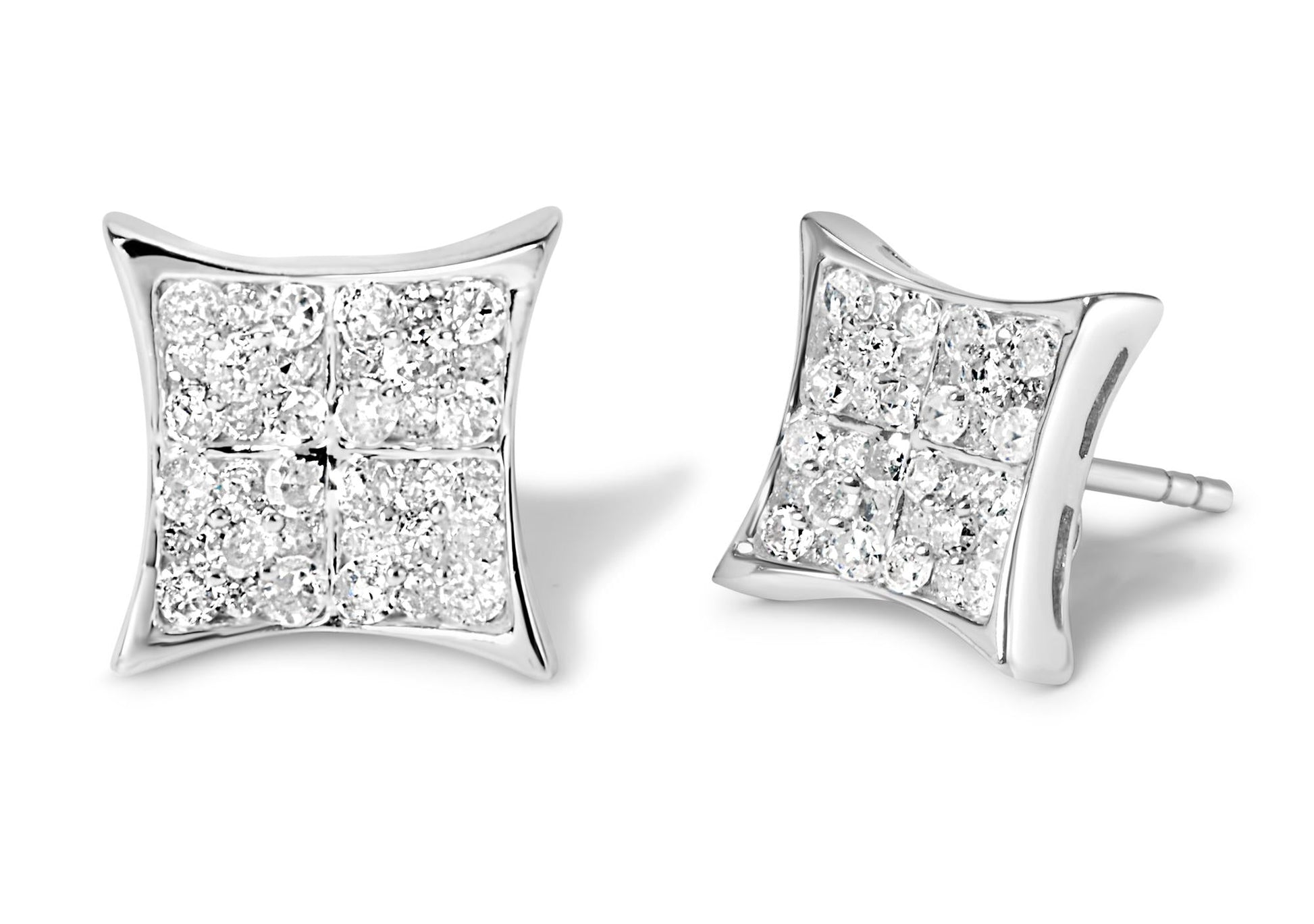 .925 Sterling Silver 3/4 Cttw Diamond Composite Curved Square Stud Earring (I-J Color, I3 Clarity)-1