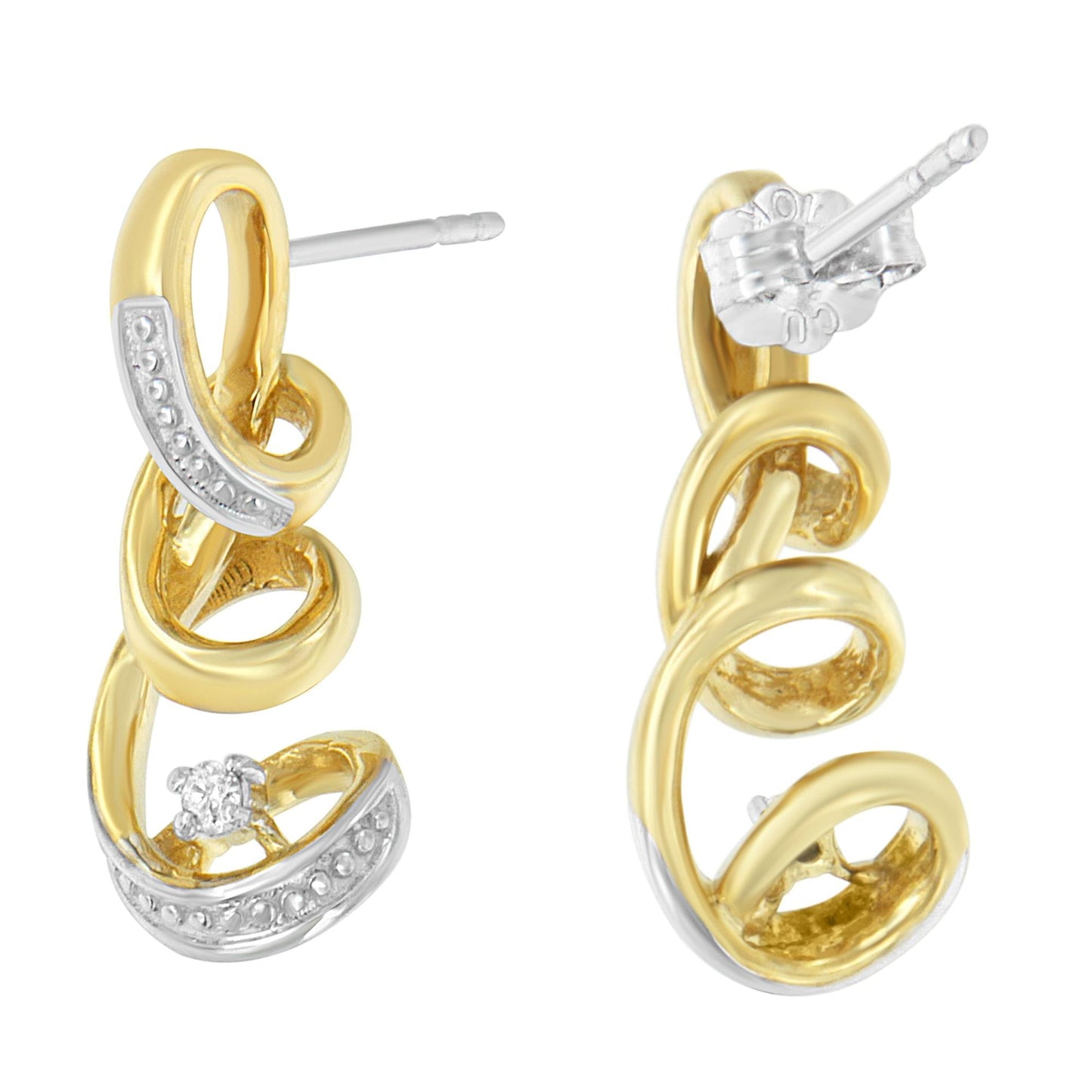 Espira 10K Two Tone Gold Round cut Diamond Earring (0.05 cttw, J-K Color, I2-I3 Clarity)-1