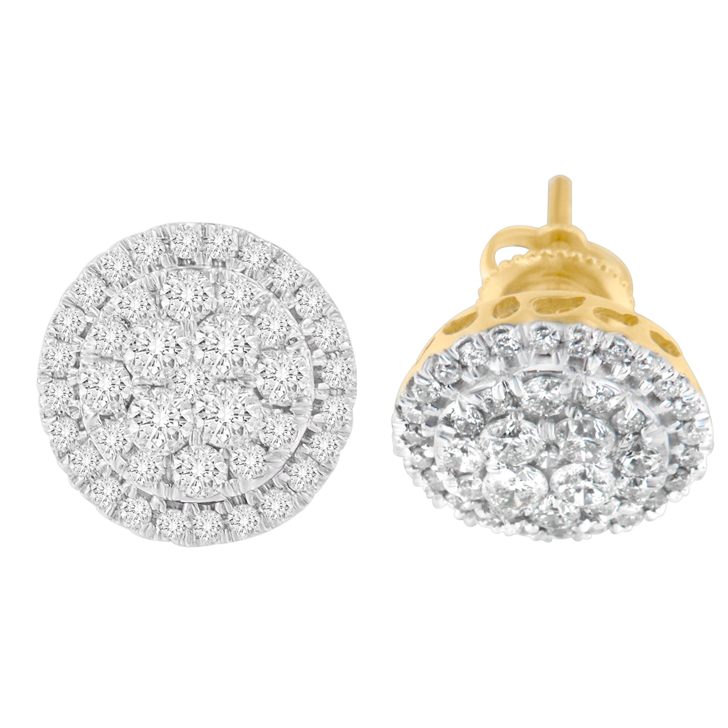 10K Yellow Gold Round Cut Diamond Earrings (1.5 cttw, H-I Color, I2-I3 Clarity)-1