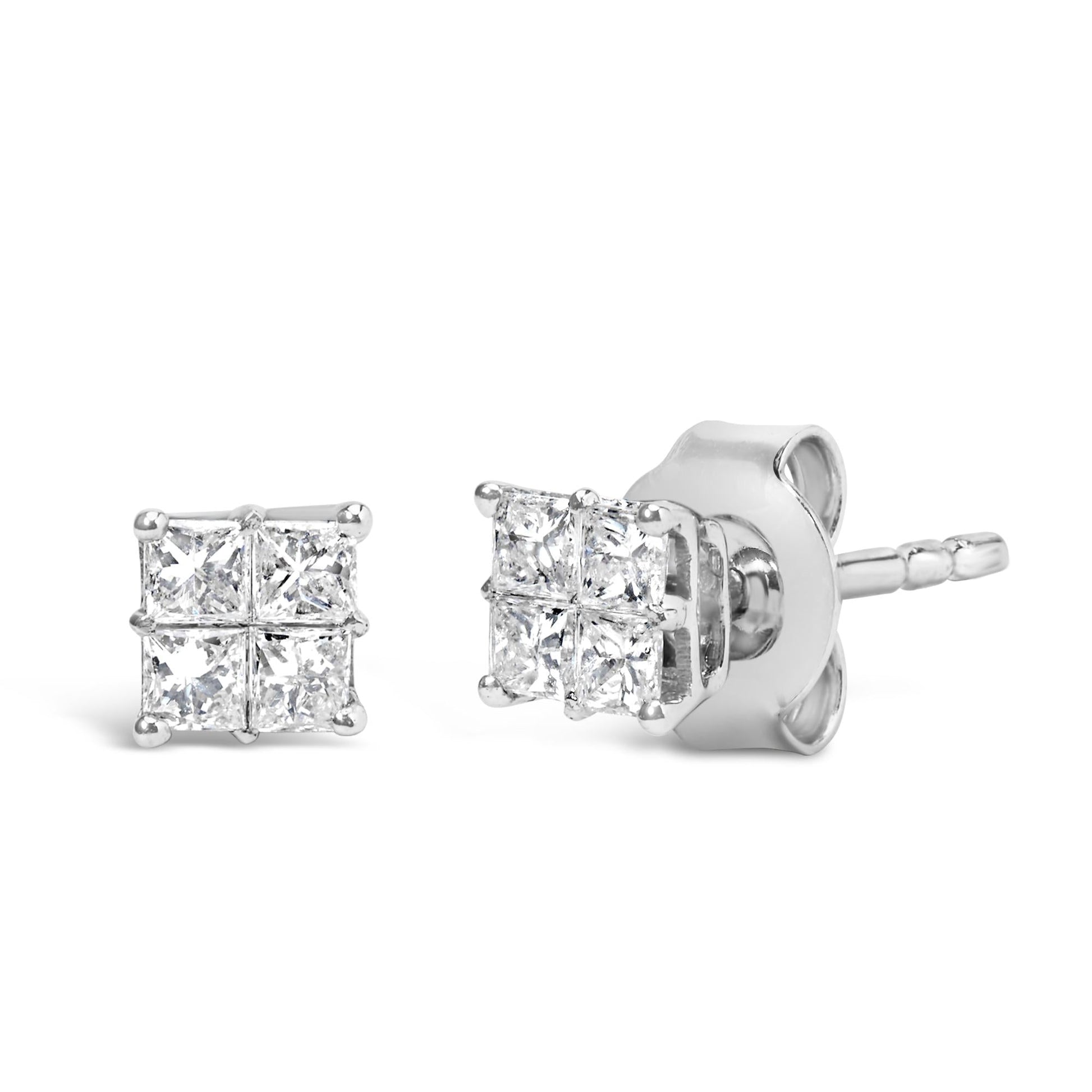 10KT White Gold Diamond Composite Stud Earring (1/4 cttw, H-I Color, I1-I2 Clarity)-1