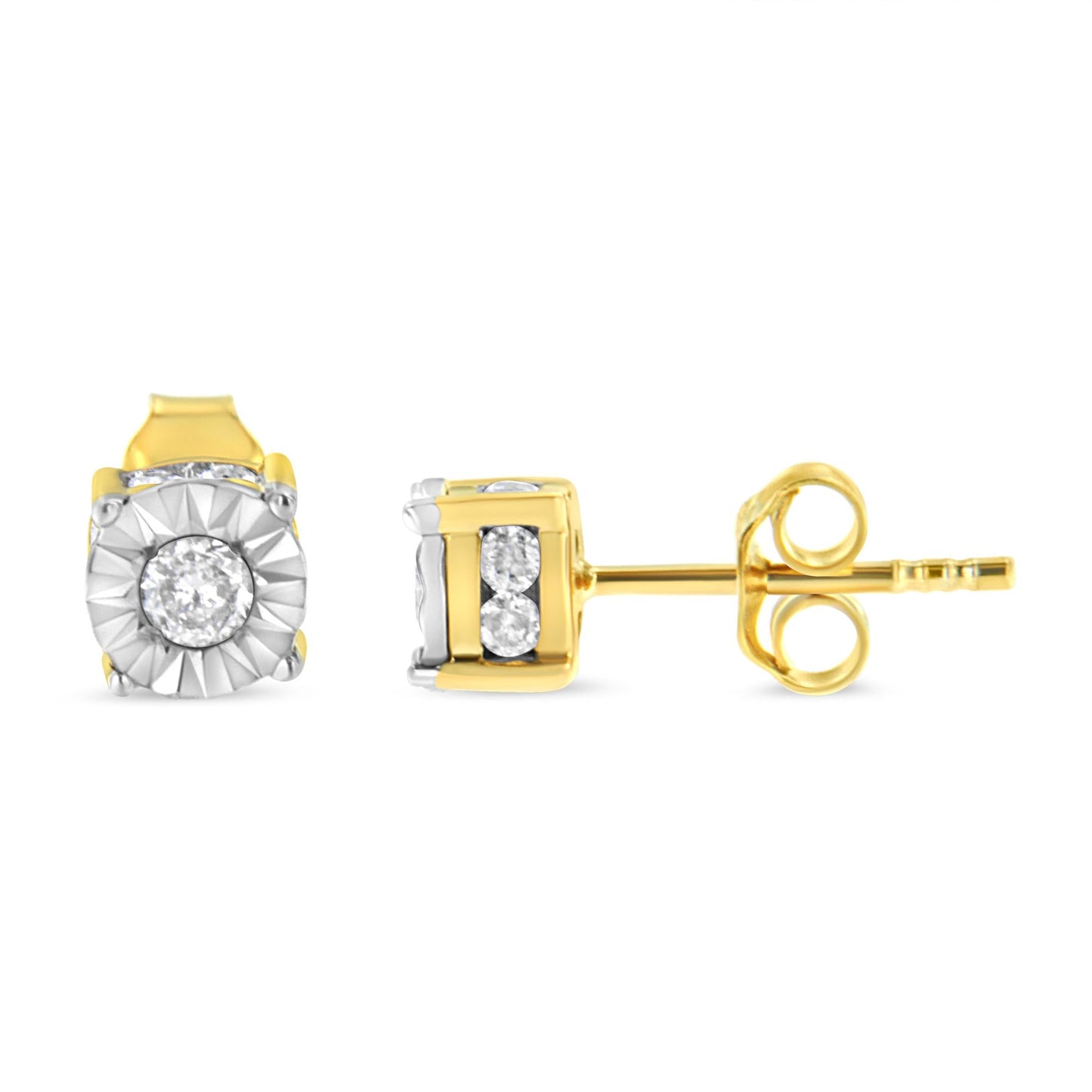 10K Yellow Gold Plated Sterling Silver 1/2 Cttw Miracle Set Diamond Stud Earring (J-K Color, I2-I3 Clarity)-1