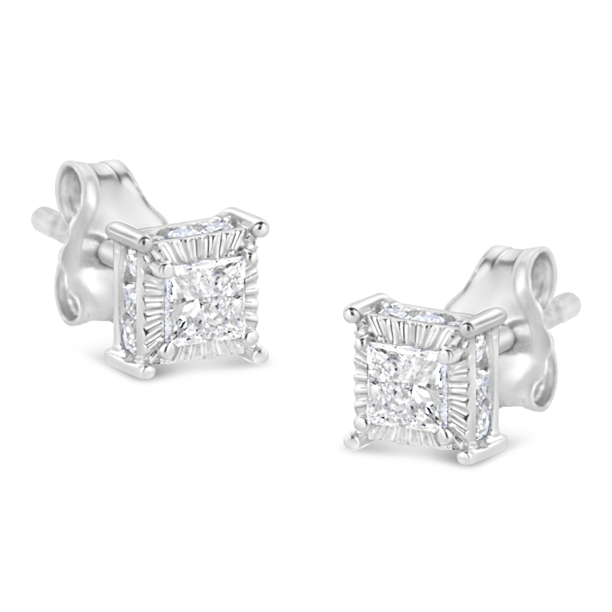 .925 Sterling Silver 1/2 Cttw Princess-cut Diamond Stud Earring (I-J Color, I2-I3 Clarity)-1