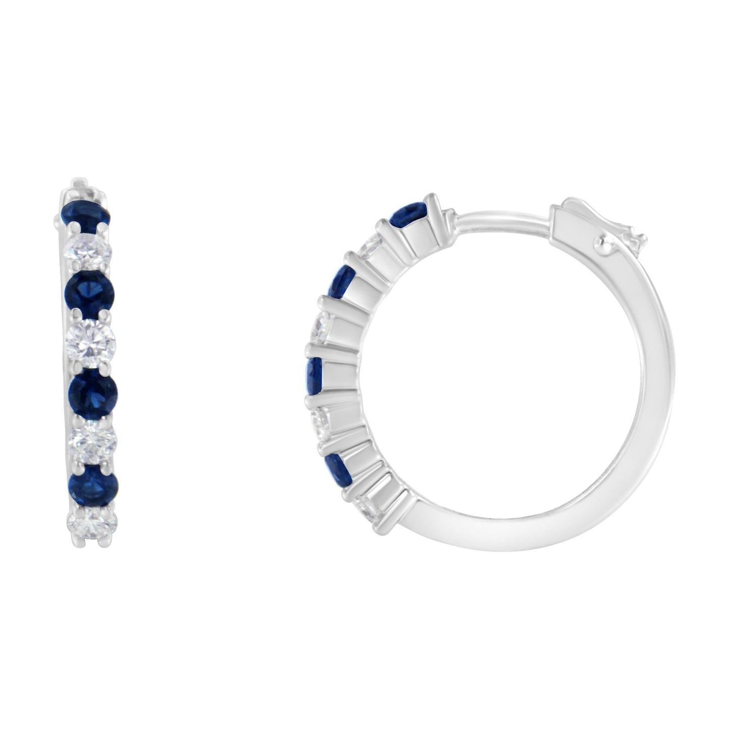 10K White Gold 2.5MM Sapphire Gemstone and 1/2 Cttw Diamond Hoop Earrings (H-I Color, I1-I2 Clarity)-2